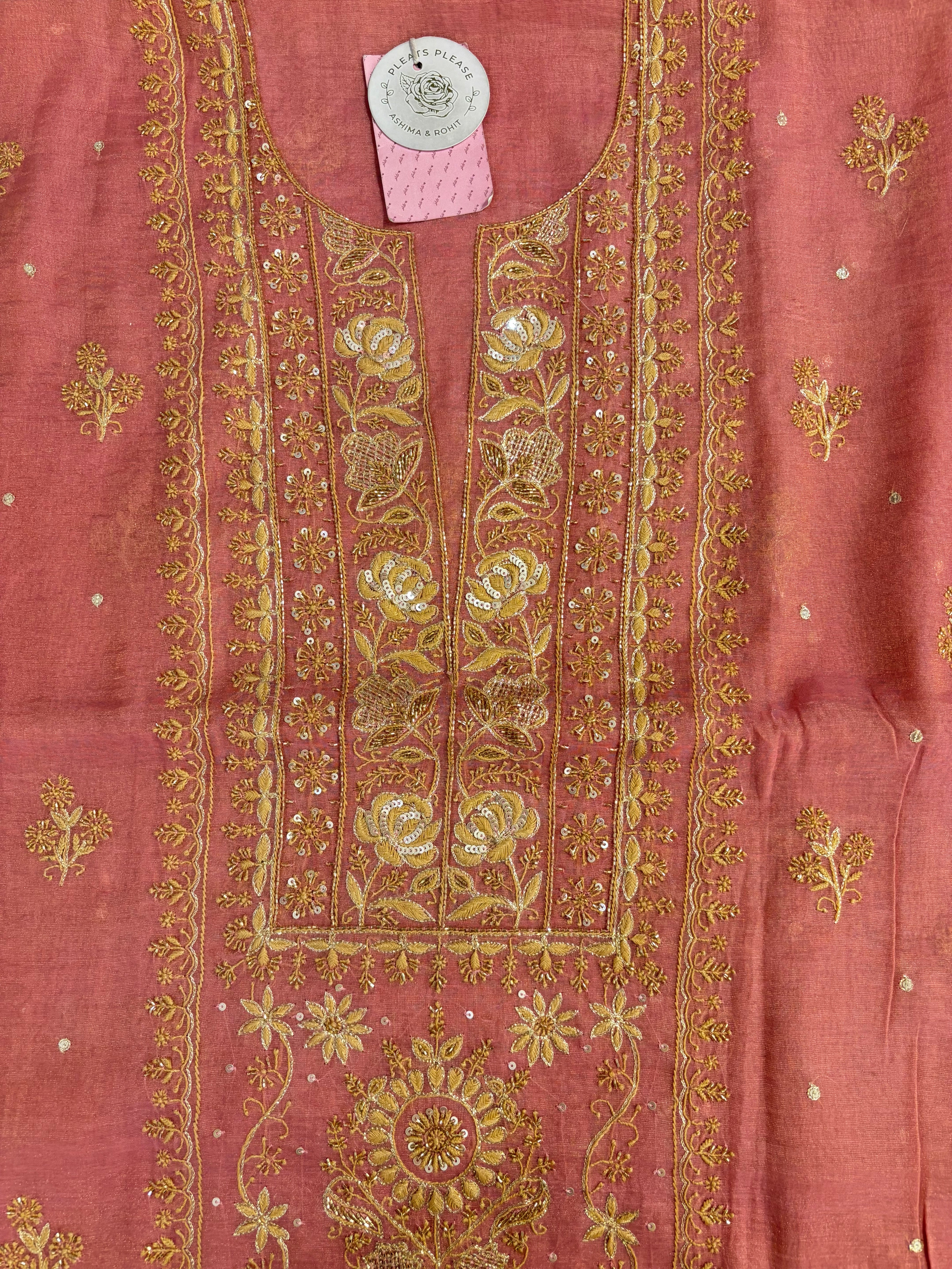 Champagne Pink Pure & Premium Tissue Kurta & Dupatta
