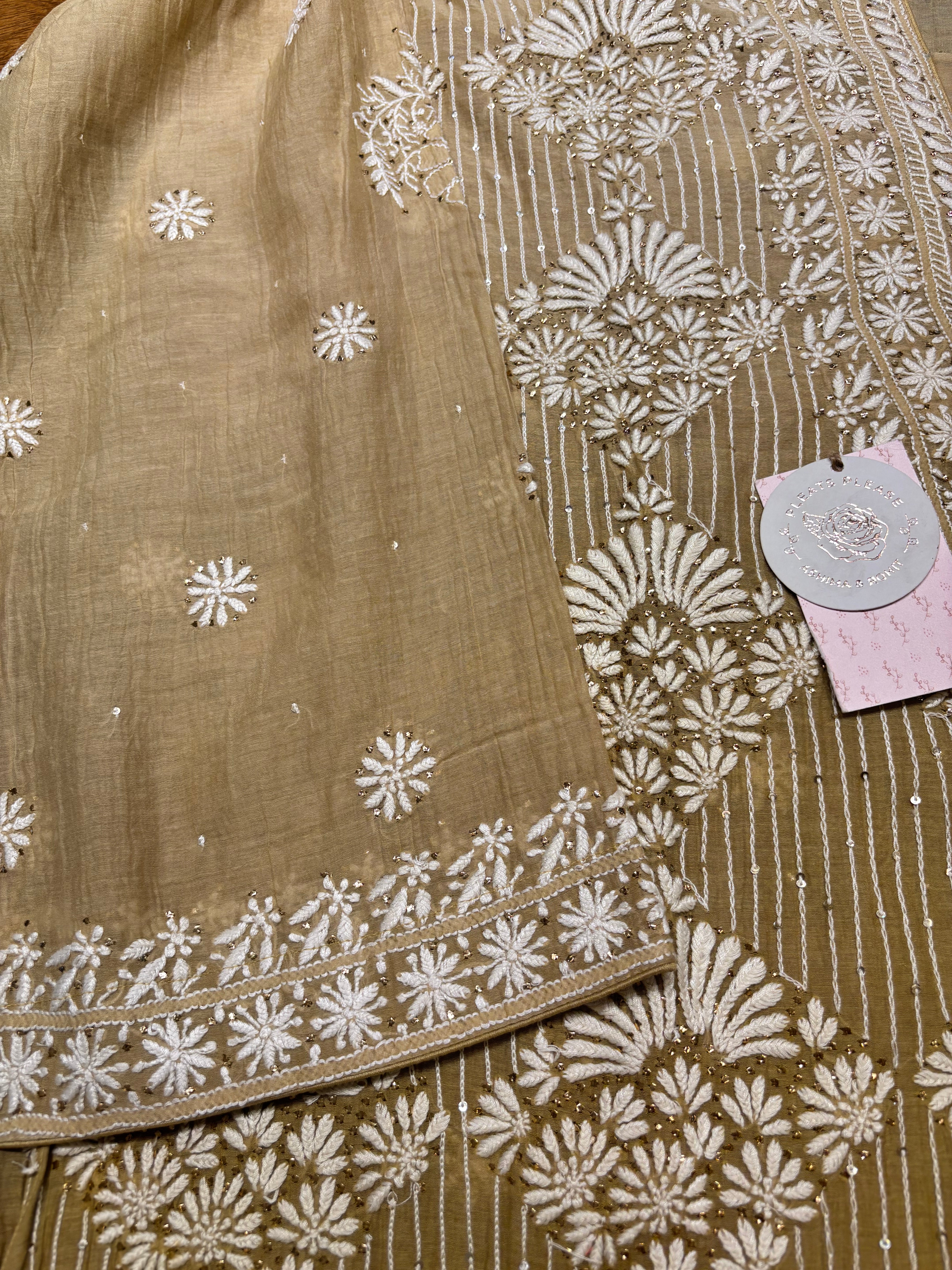 Olive Green Ombré Chanderi Mul Chikankari & Mukaish Kurta and Heavy Dupatta Set