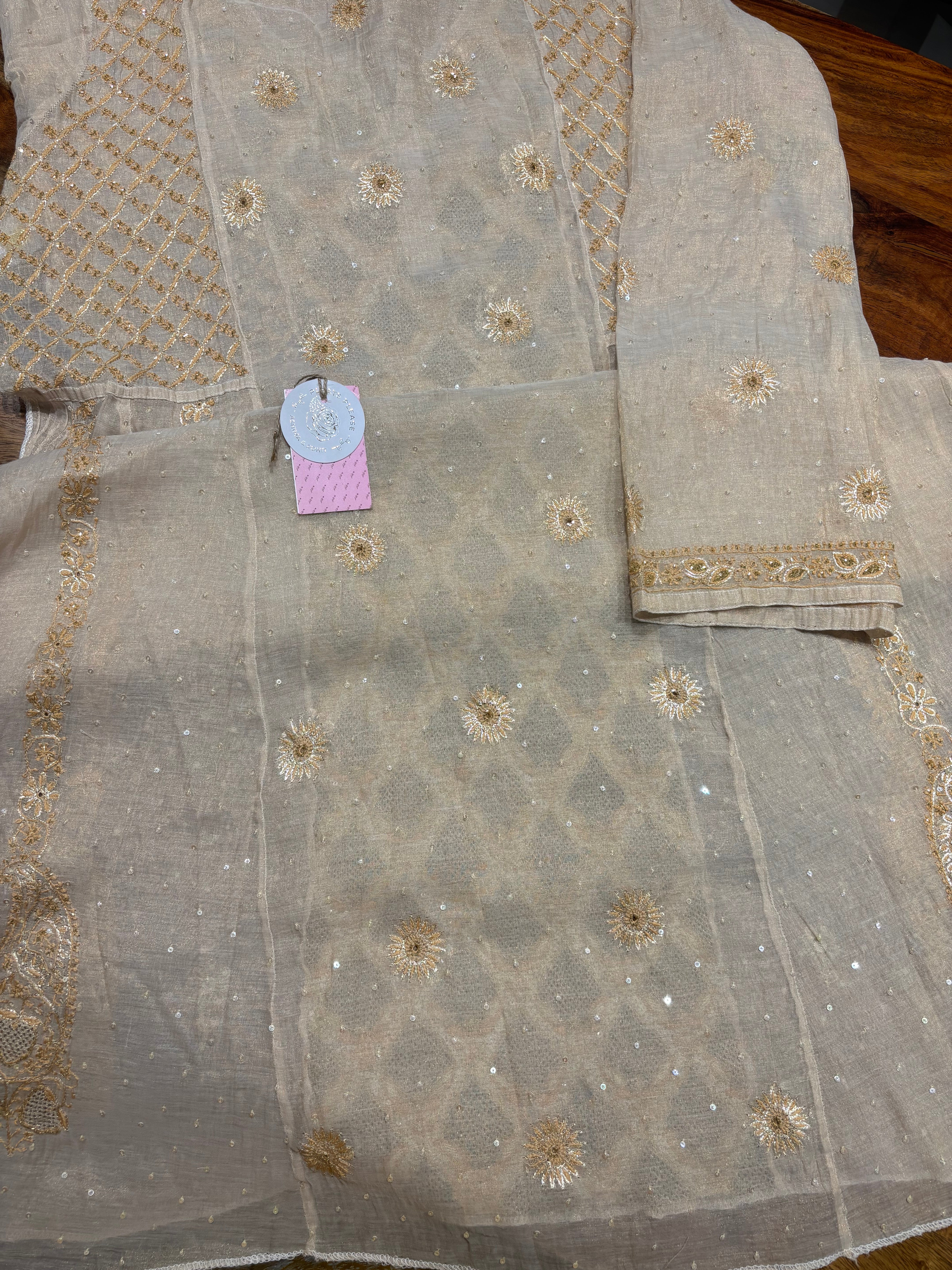 Dyeable Pure & Premium Tissue Chikankari Jaali Anarkali & Dupatta Set