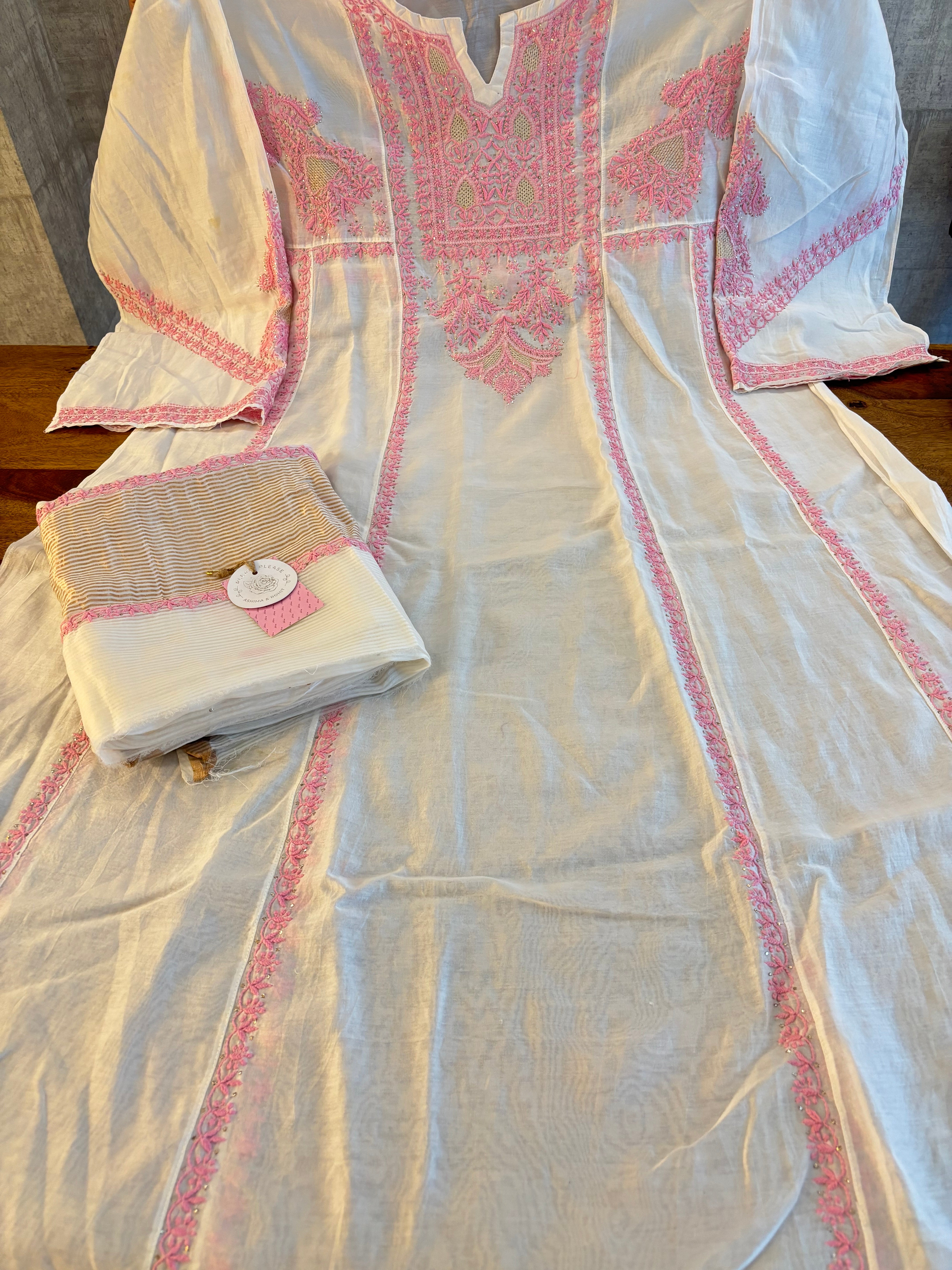Dyeable Chanderi Chikankari Mukaish Anarkali & Dupatta