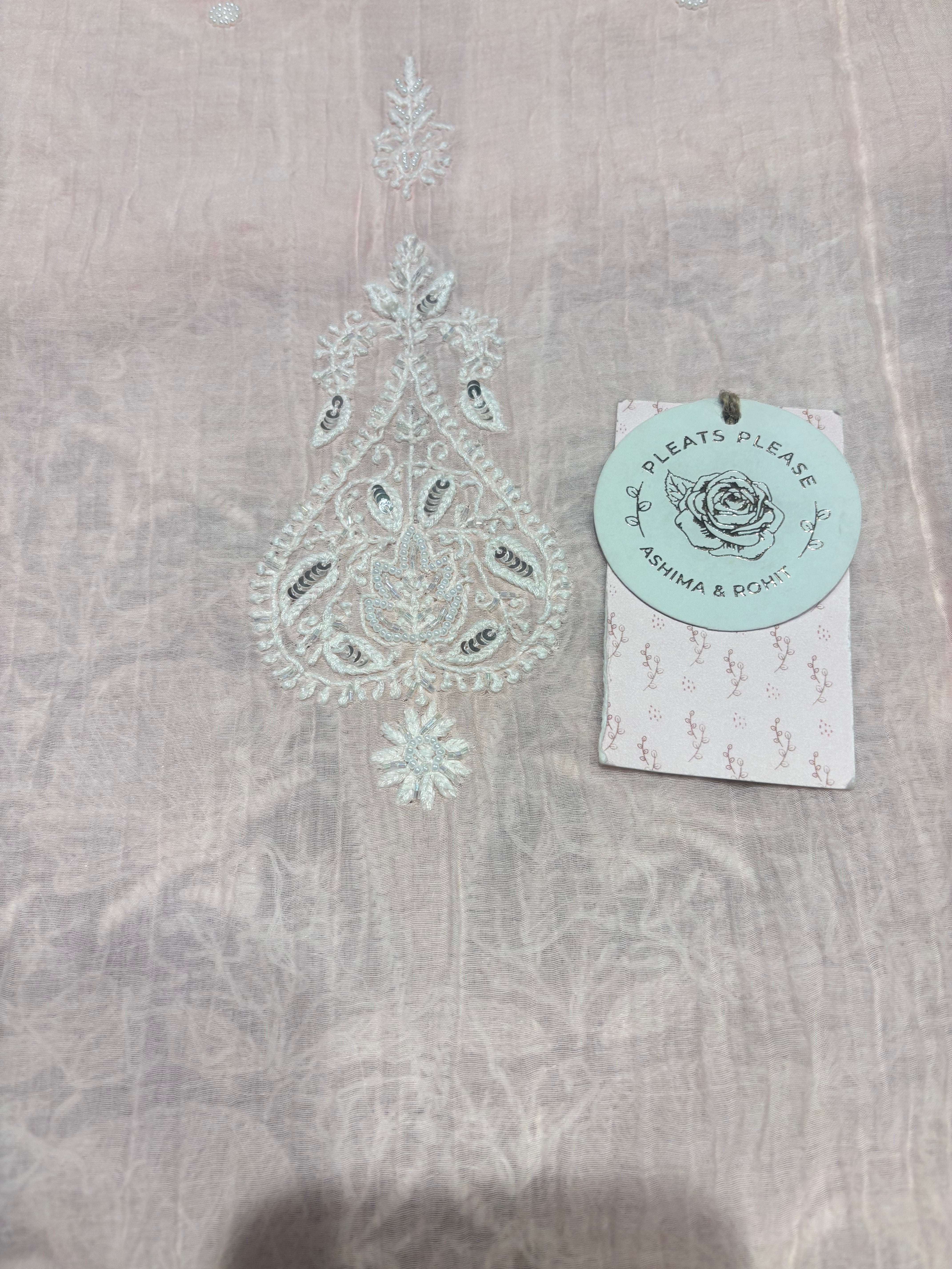 Peach Chanderi Mul Chikankari Kurta & Dupatta Set