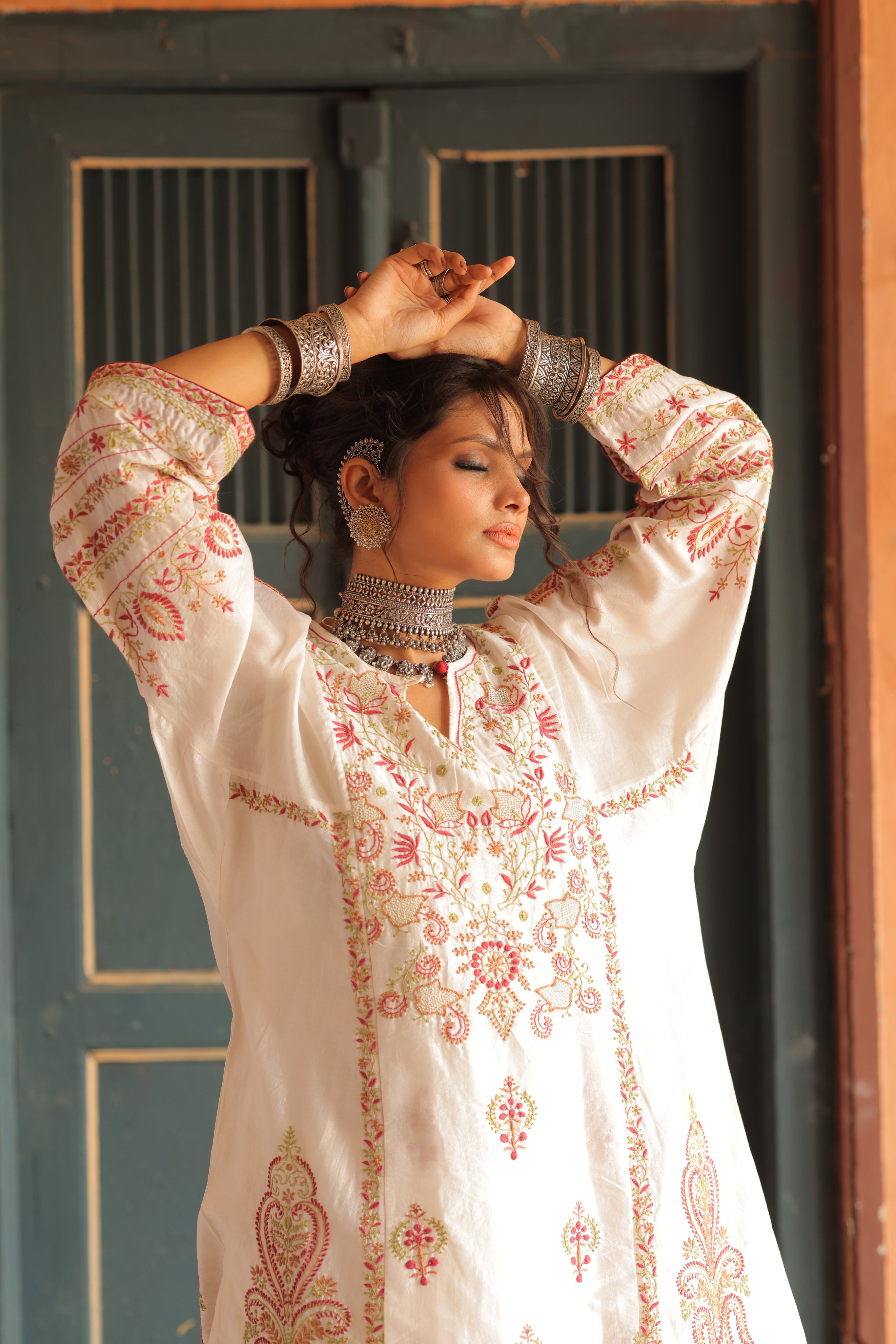 Pure Chanderi Silk Chikankari Co-ord Set