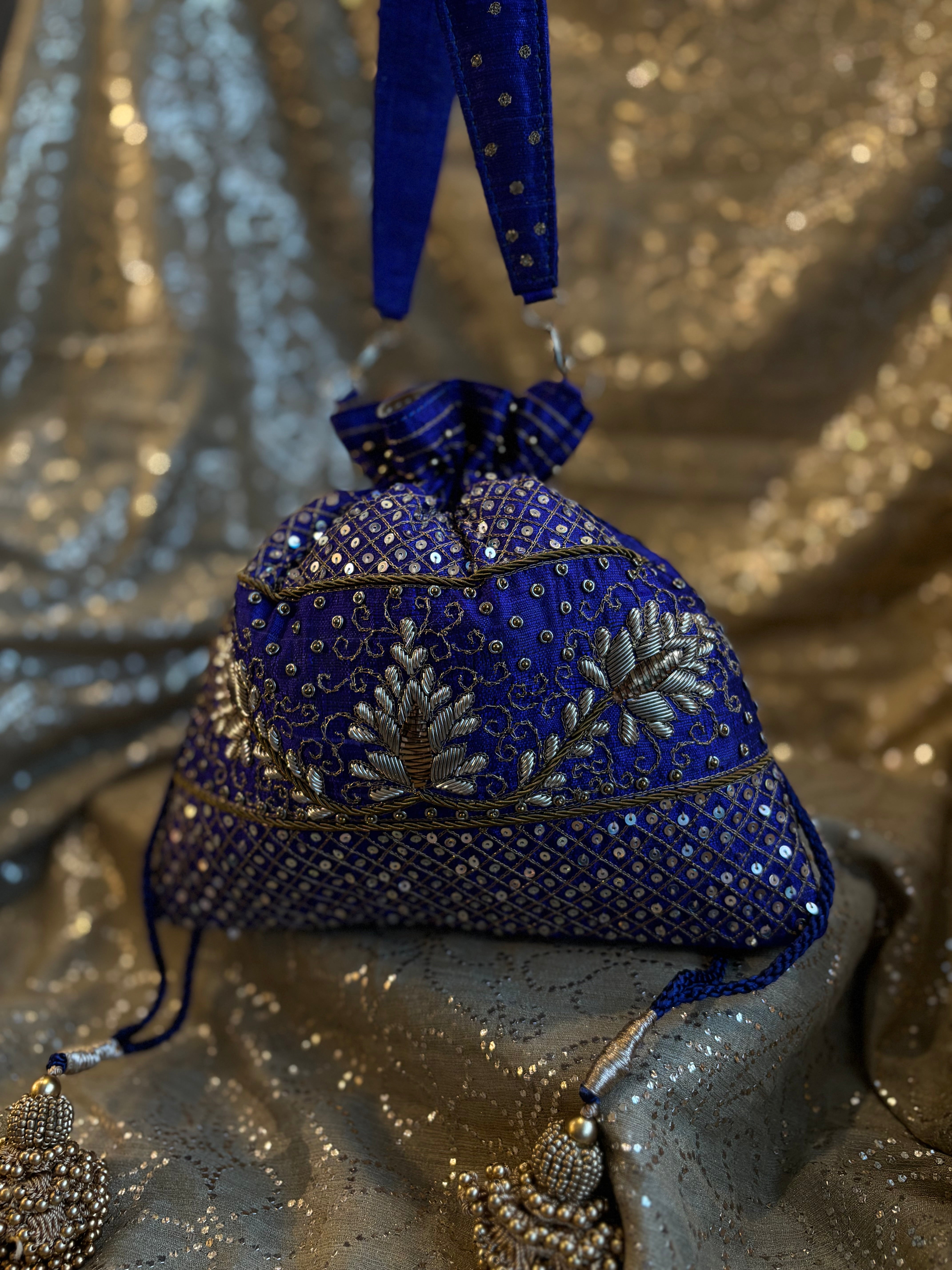 Royal Blue Zardozi & Mukaish Potli