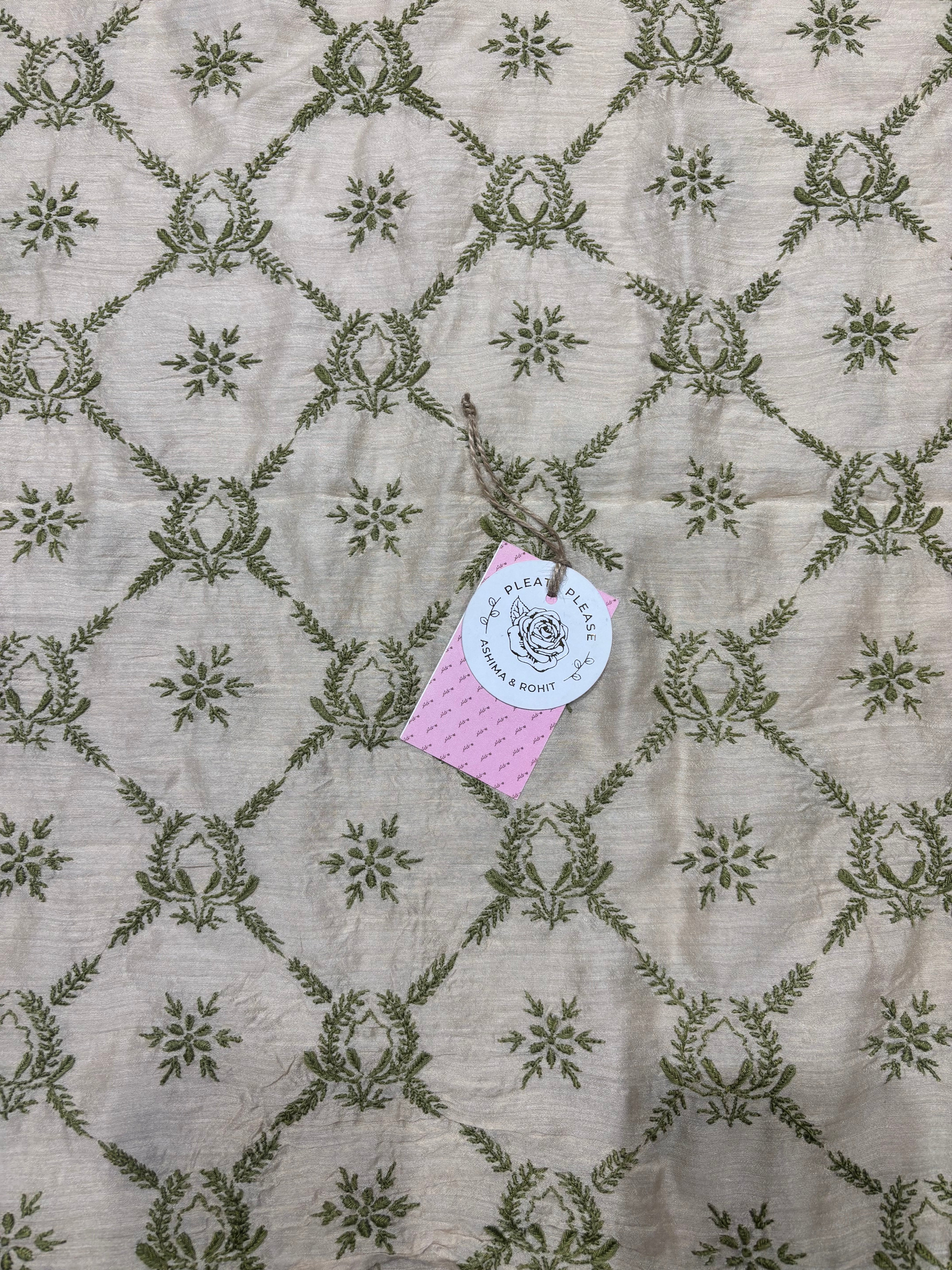 Dyeable Monga Silk Chikankari Kurta and Dupatta Fabric