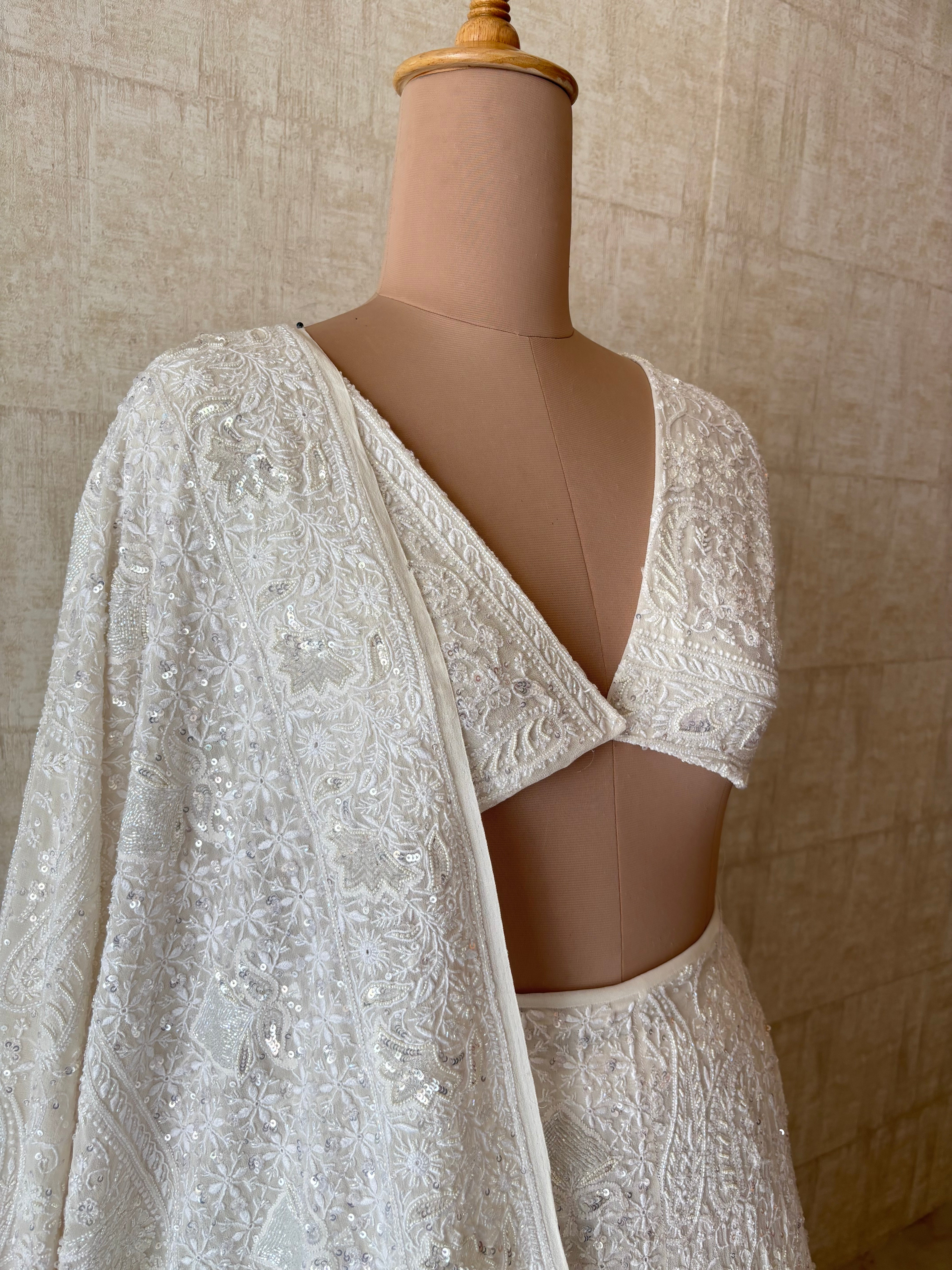 Dyeable Pure & Premium Georgette Chikankari Lehenga Set