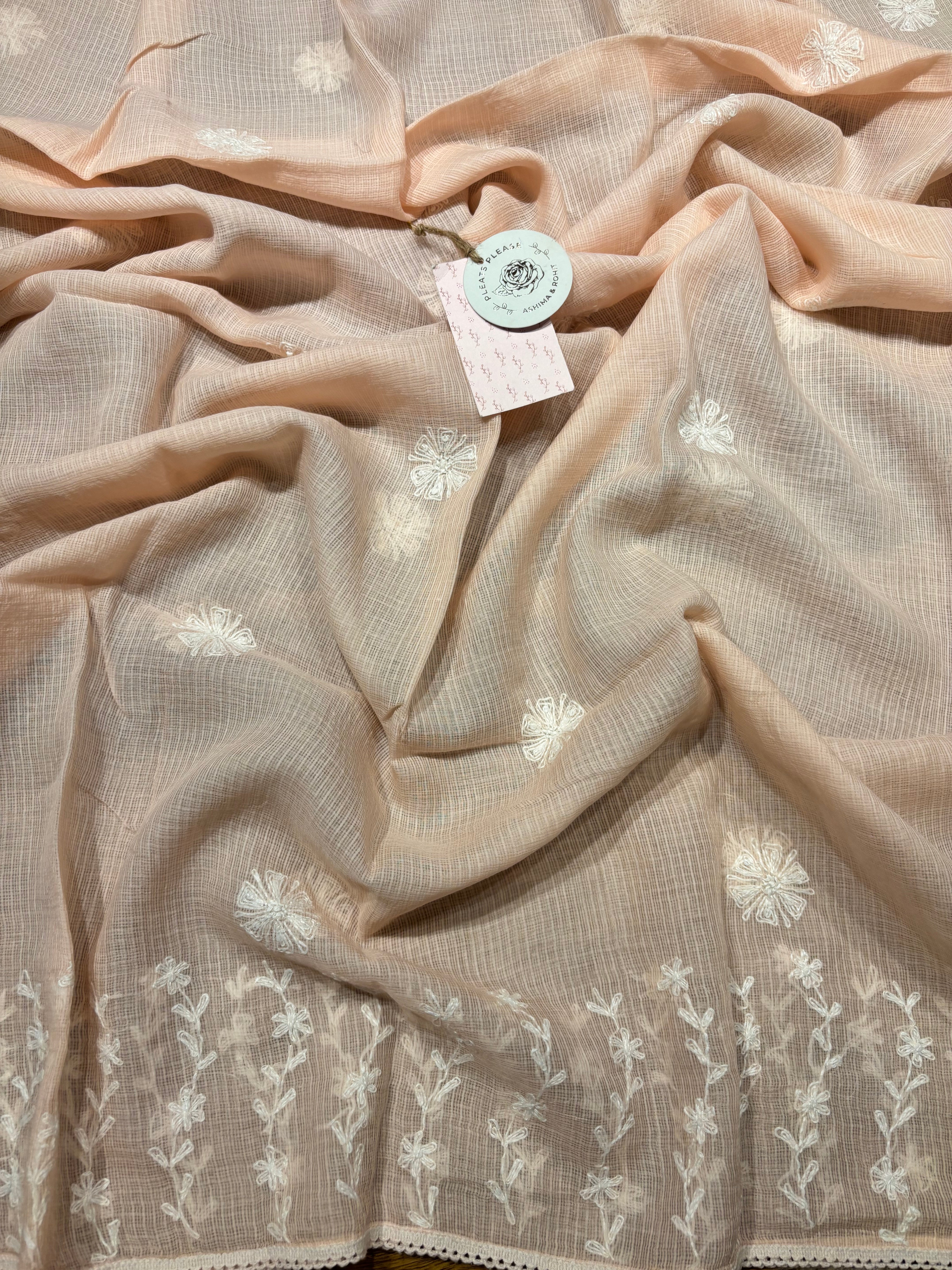 Blush Pink Kota Chikankari Kurta And Dupatta Set
