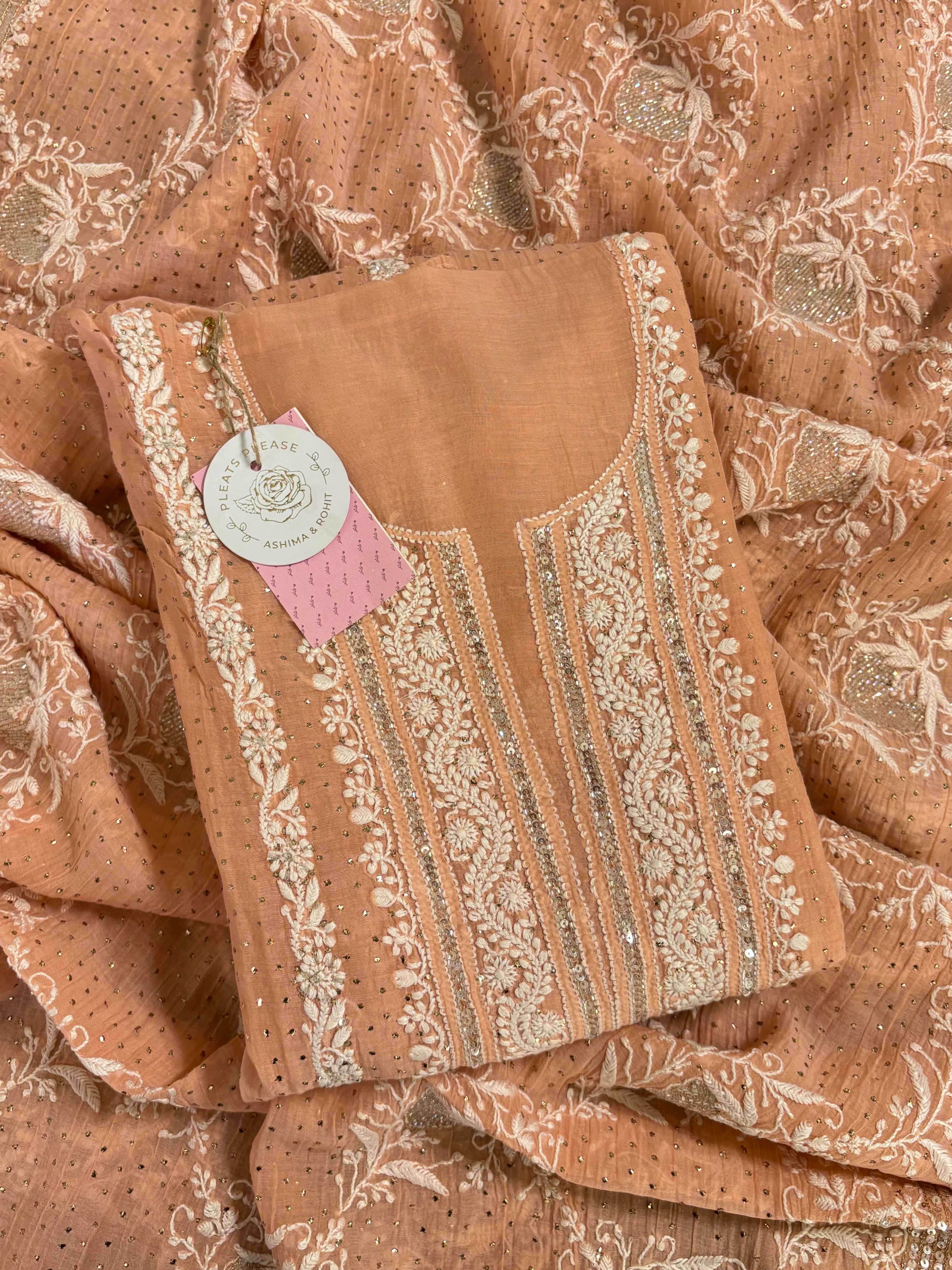 Peach Chanderi Mukaish Kurta Dupatta set