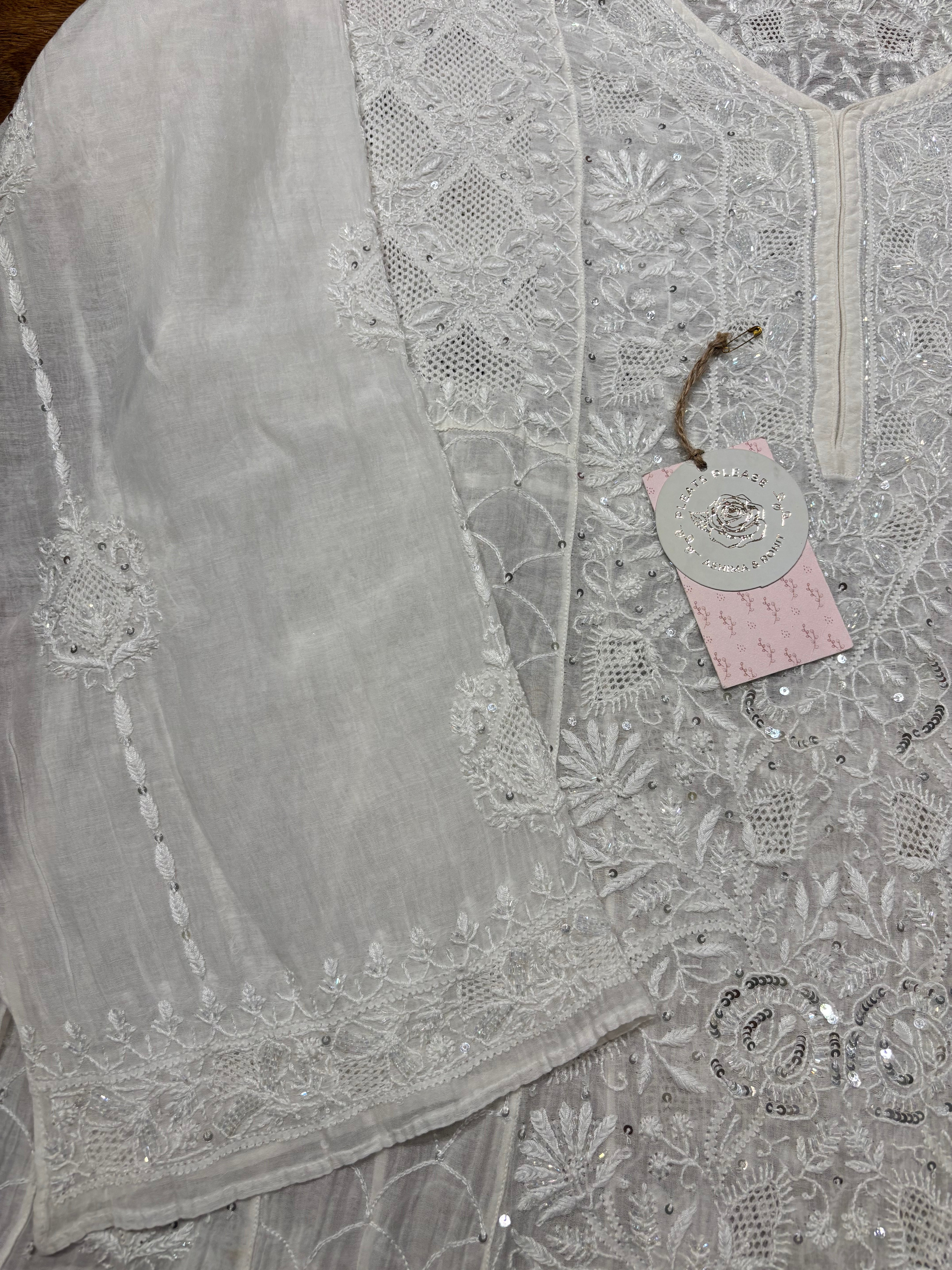 Dyeable Chanderi Mul Chikankari Anarkali and Dupatta set