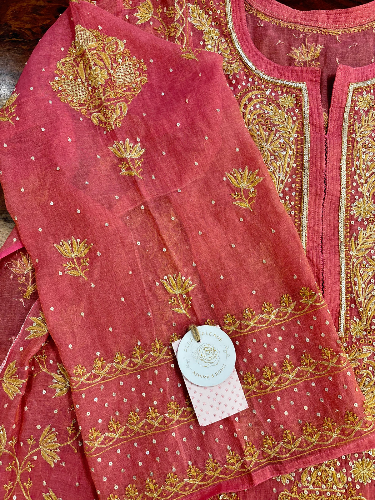 Rose Pink Pure & Premium Tissue Chikankari Kurta & Dupatta