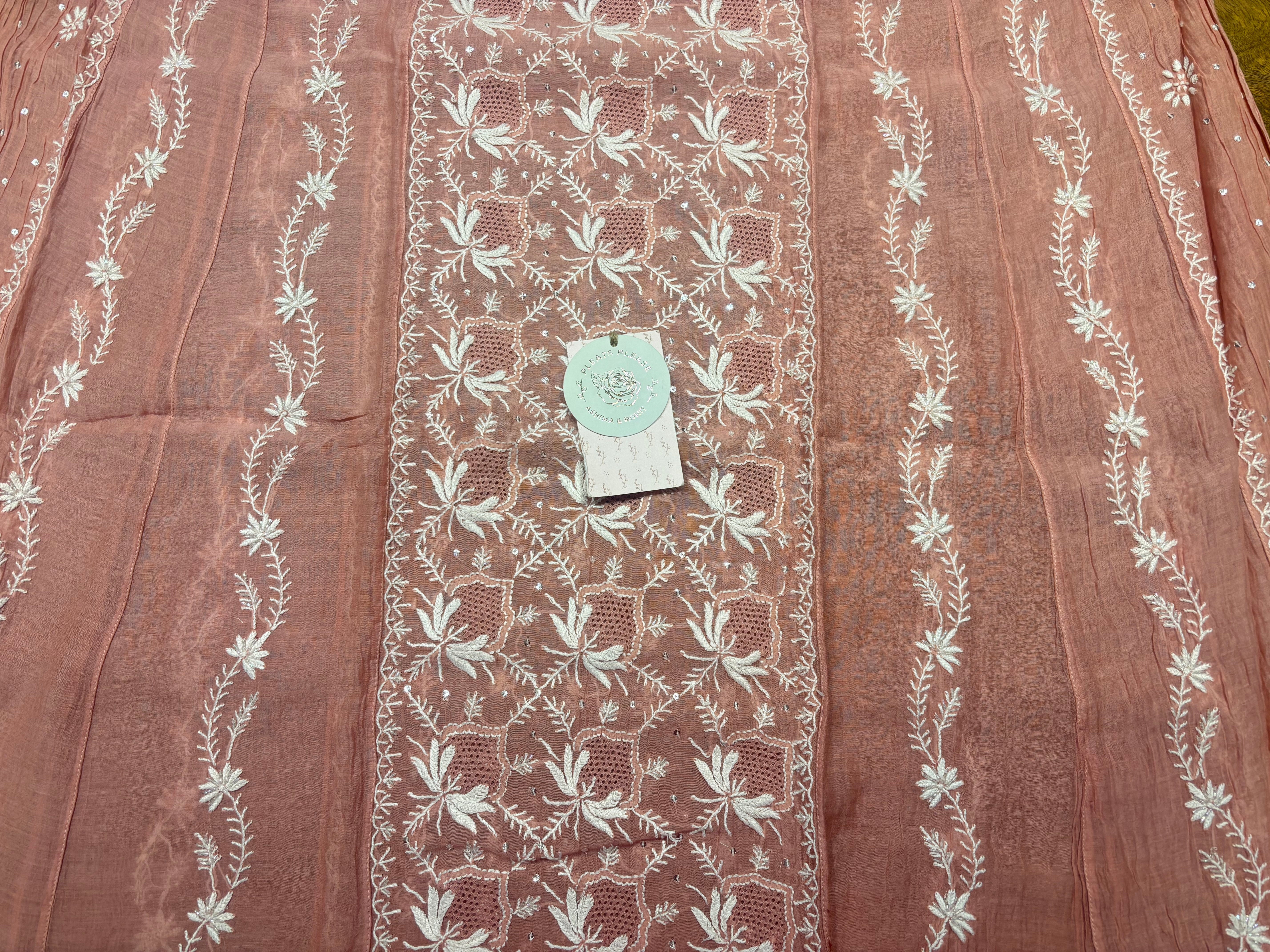 Rosegold Chanderi Mul Chikankari Anarkali & Dupatta Set