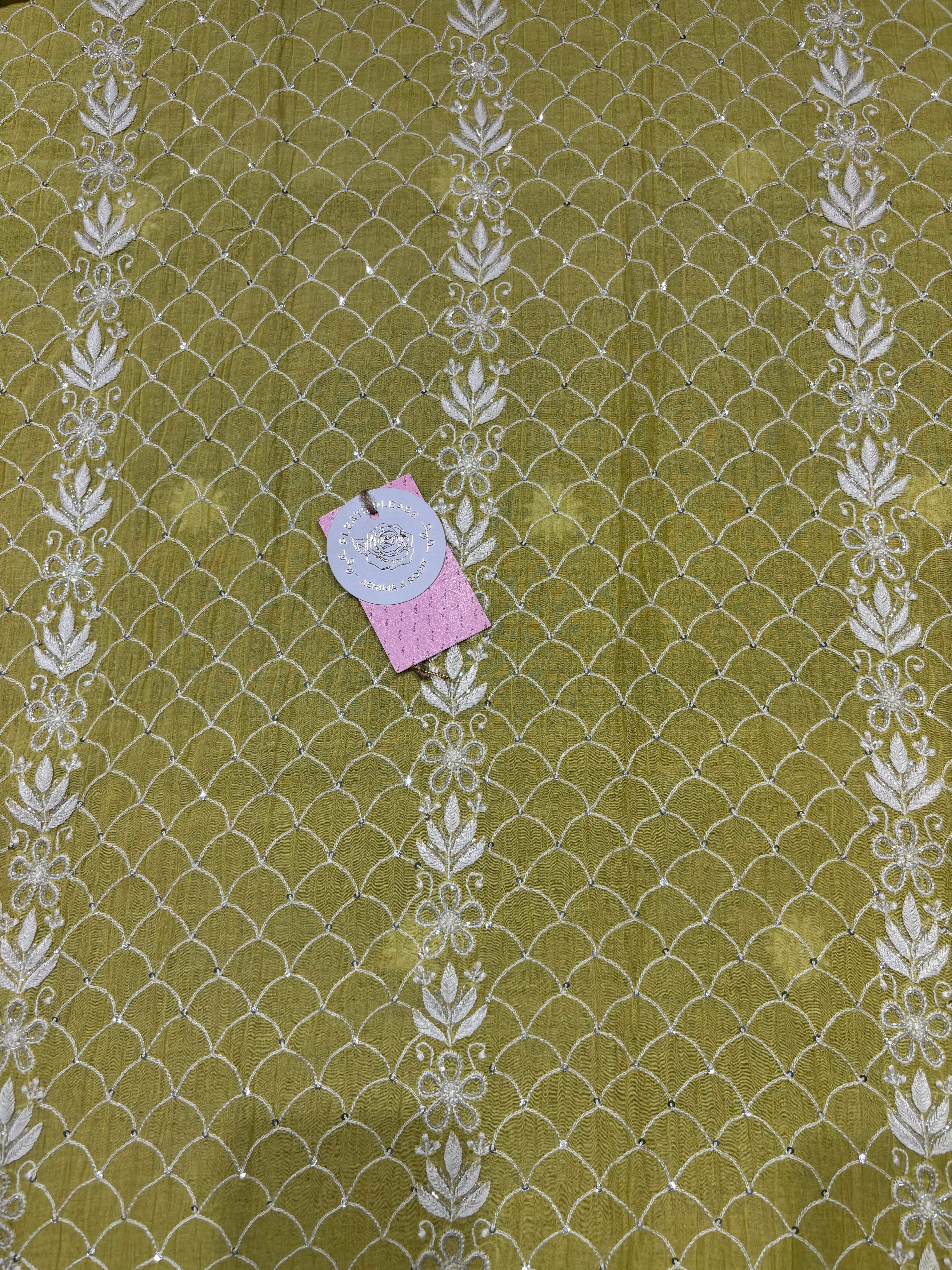 Neon Green Chanderi Mul Chikankari Kurta & Dupatta Set