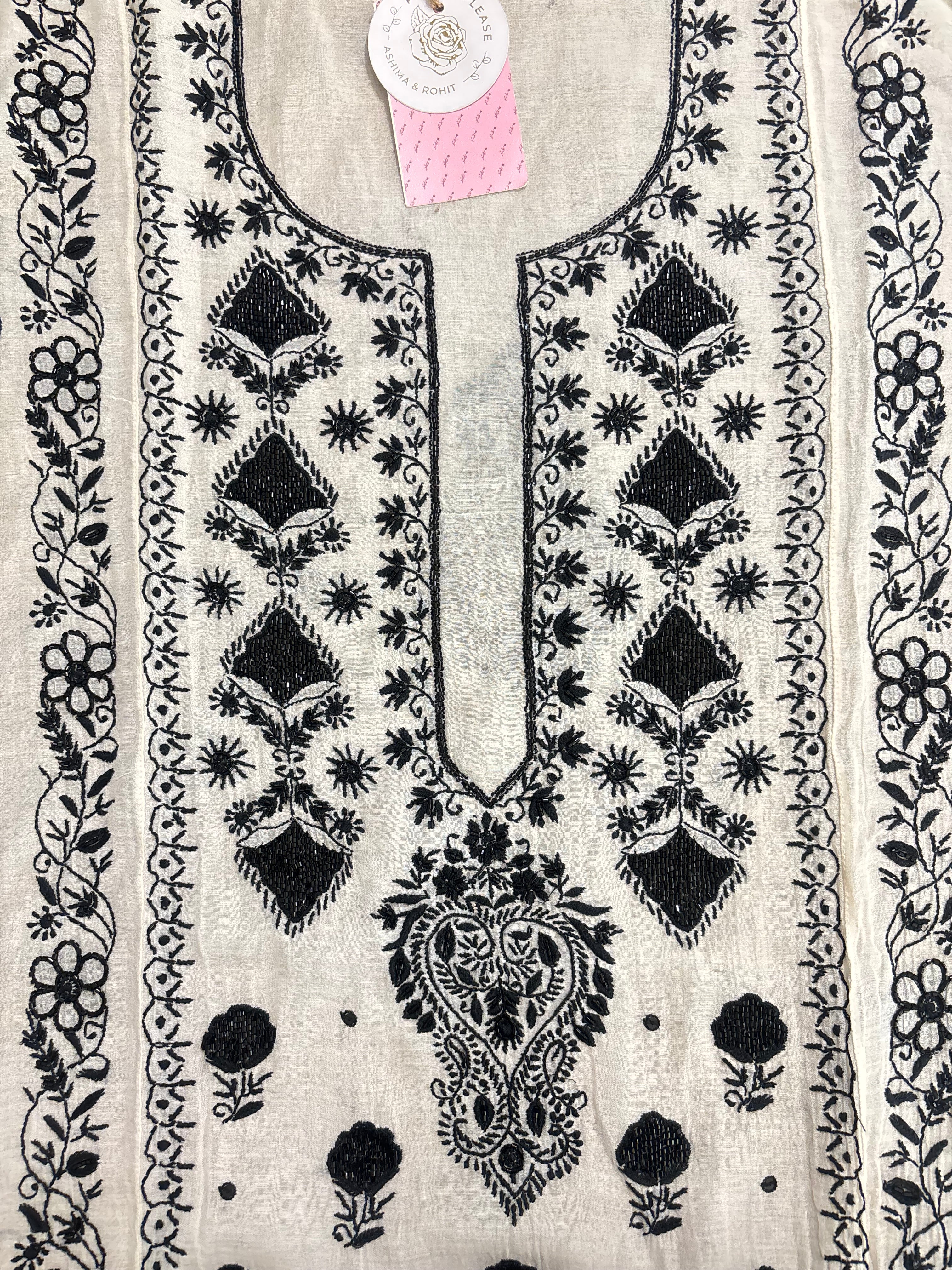 Dyeable Black & White Chanderi Kurta & Dupatta