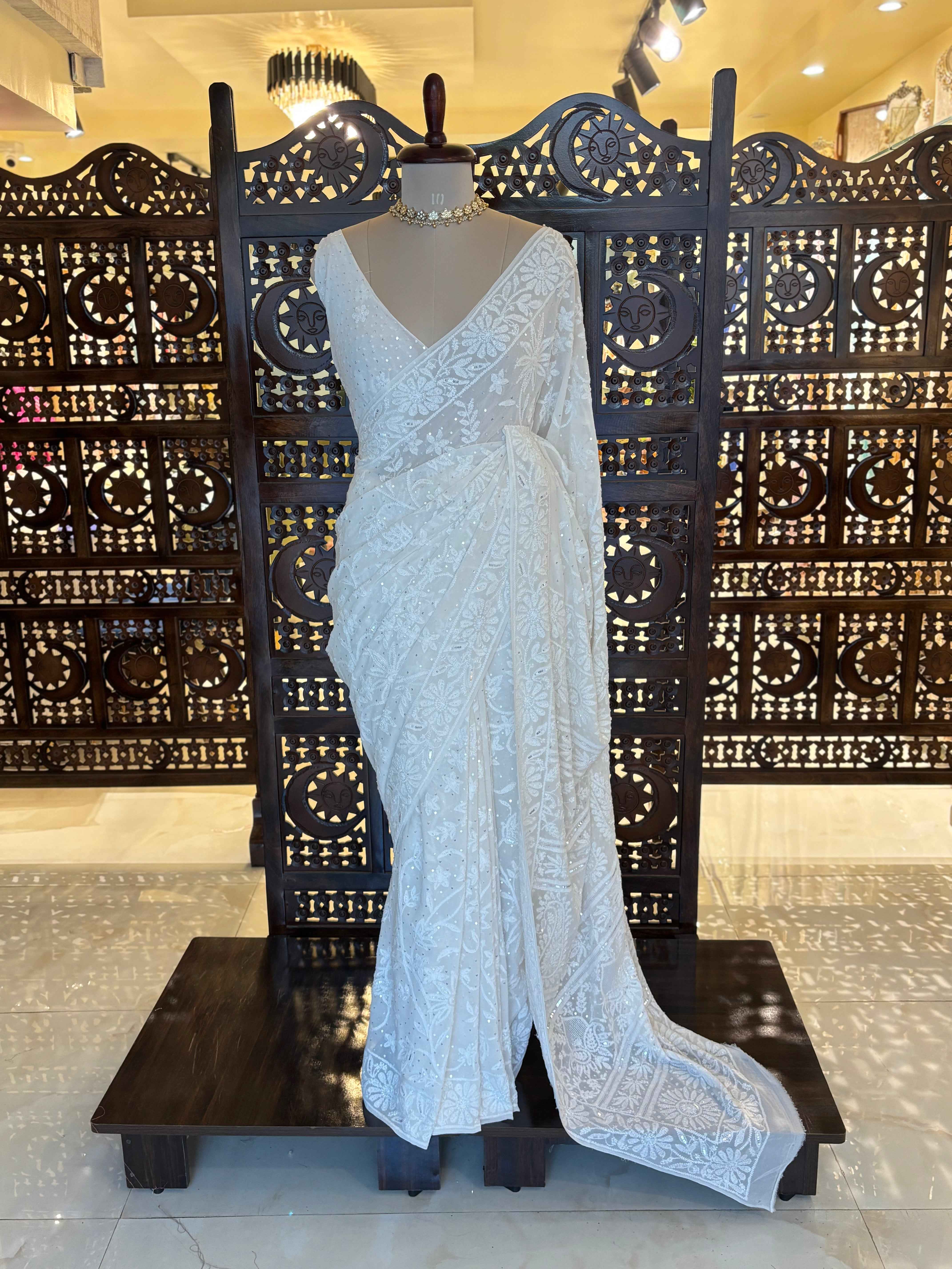 Dyeable Pure & Premium Georgette Chikankari Saree