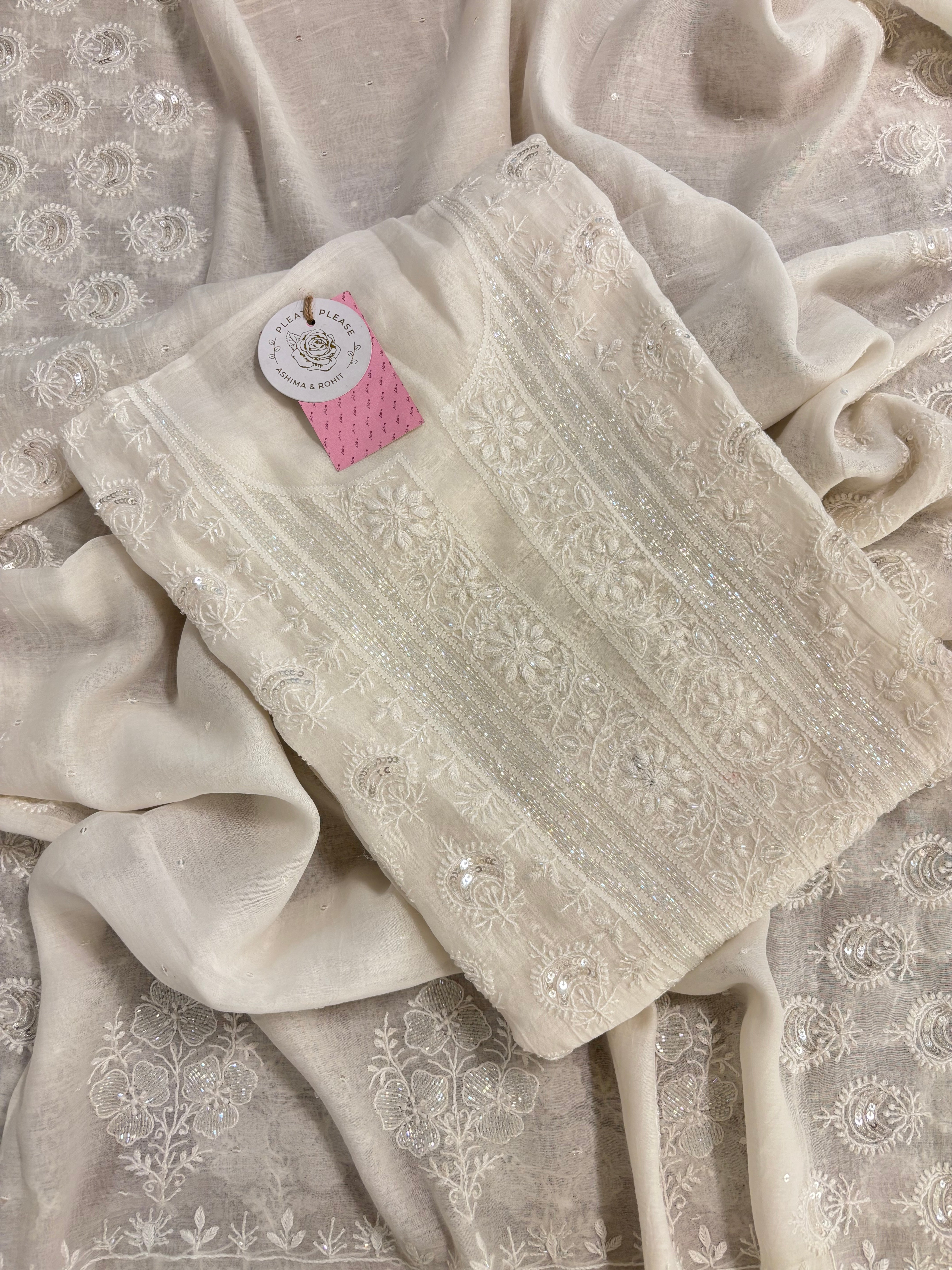 Dyeable Chanderi Chikankari Kurta & Dupatta