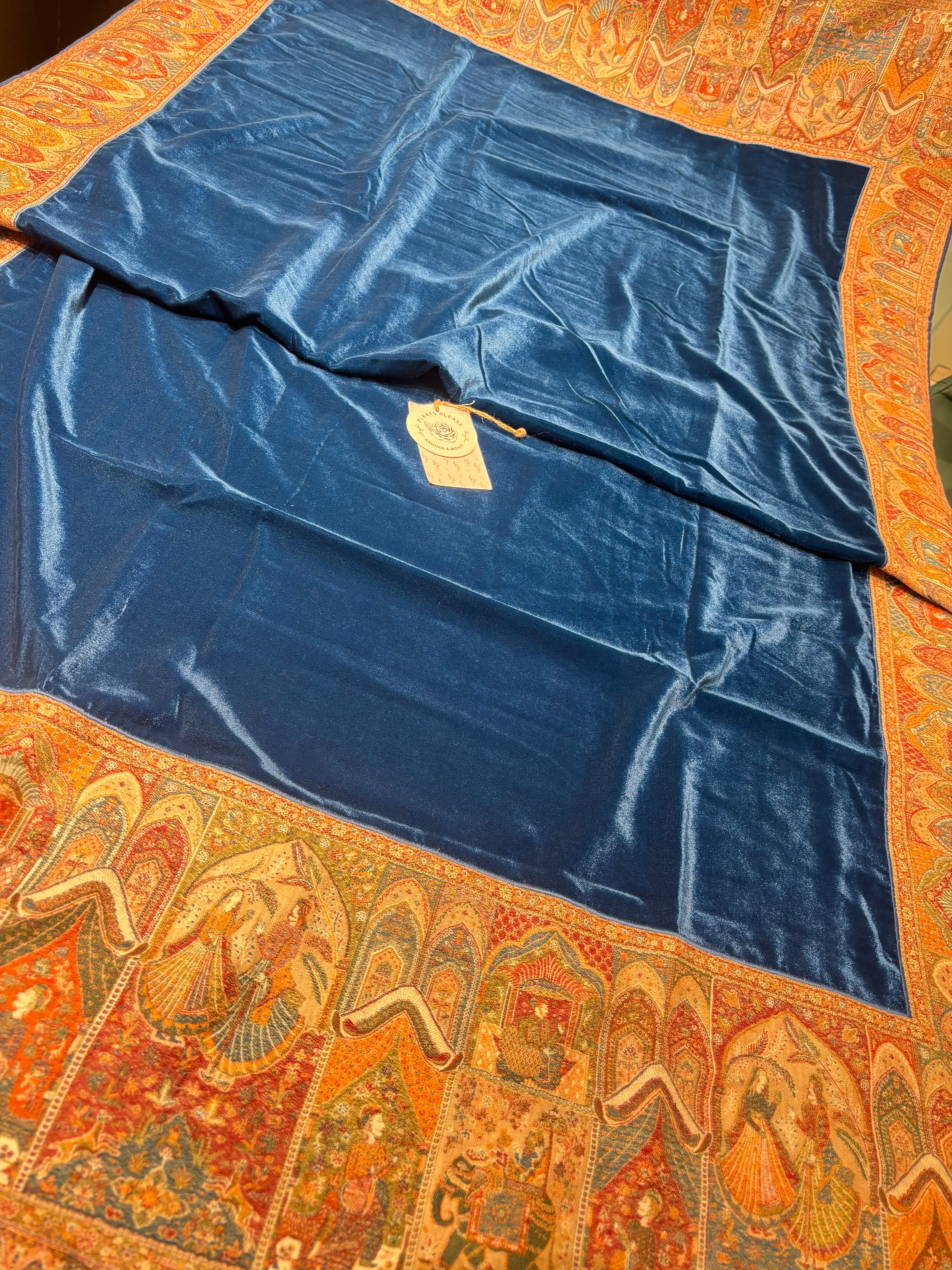 Blue Pure & Premium Velvet Shawl With Kaani Weave