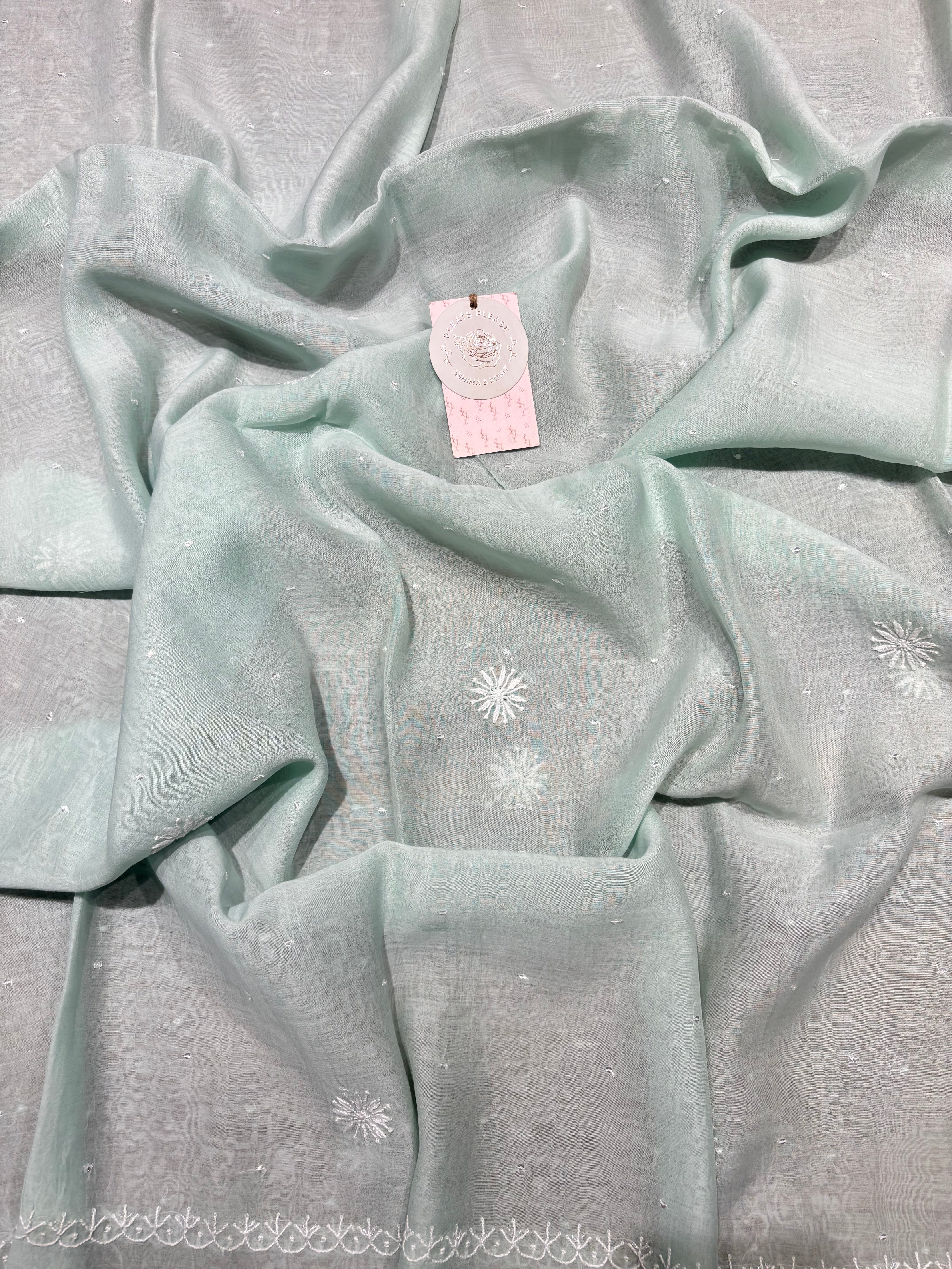 Mint Green Chanderi Mul Chikankari Kurta and Dupatta Set
