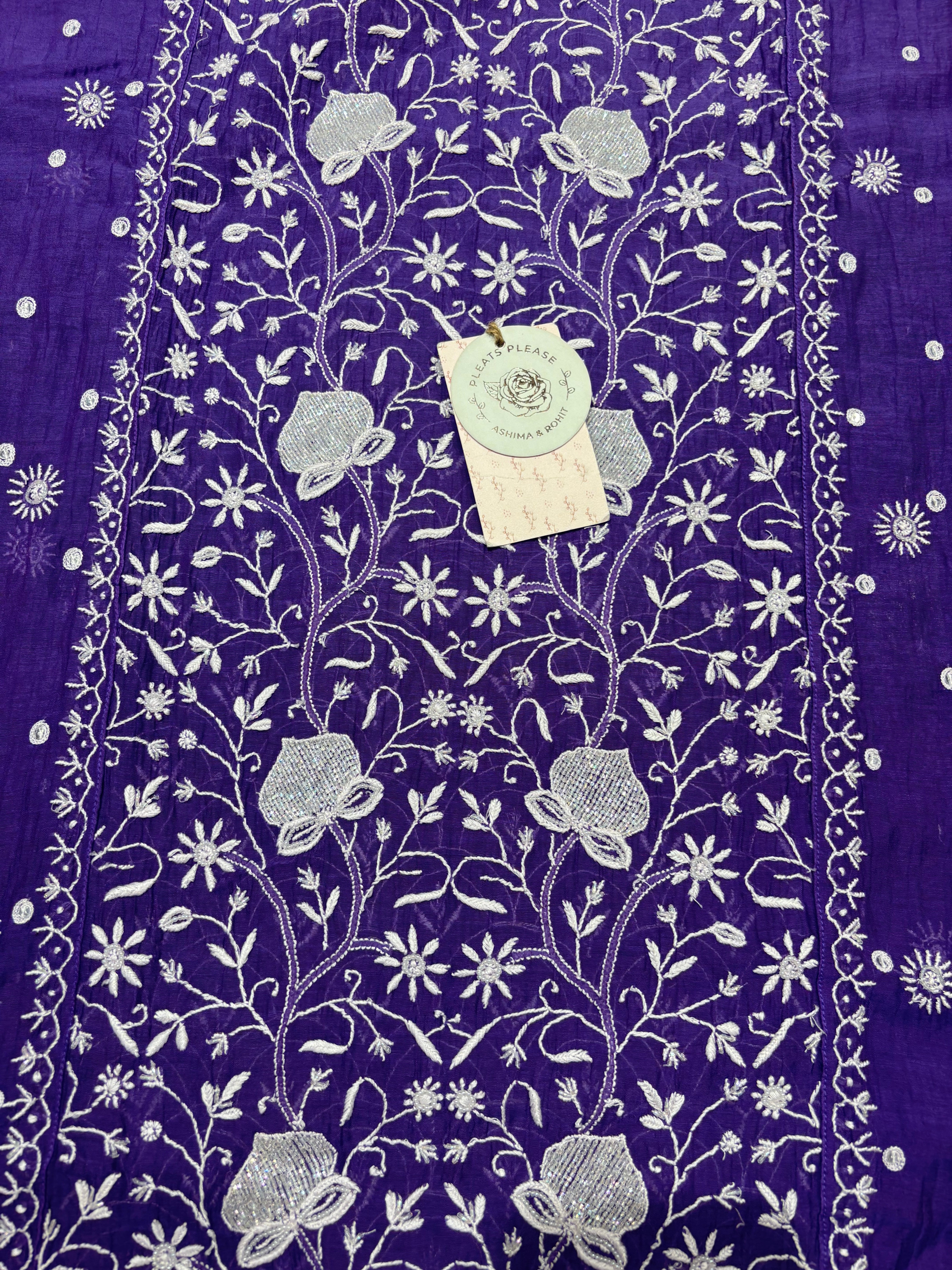 Purple Chanderi Mul Chikankari Kurta & Dupatta Set