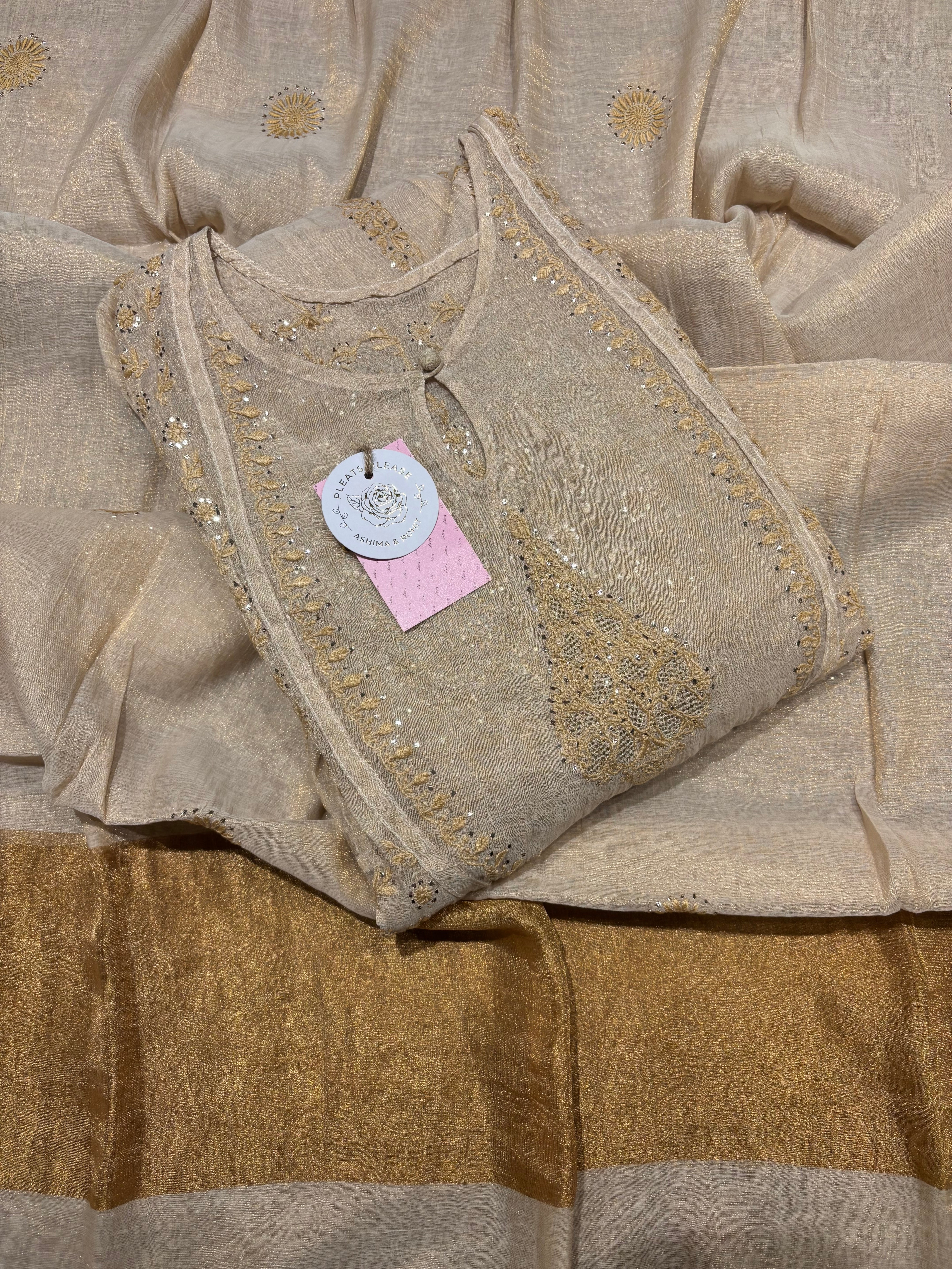 Dyeable Pure and Premium Tissue Chikankari & Mukaish Bajirao Anarkali and Dupatta Set