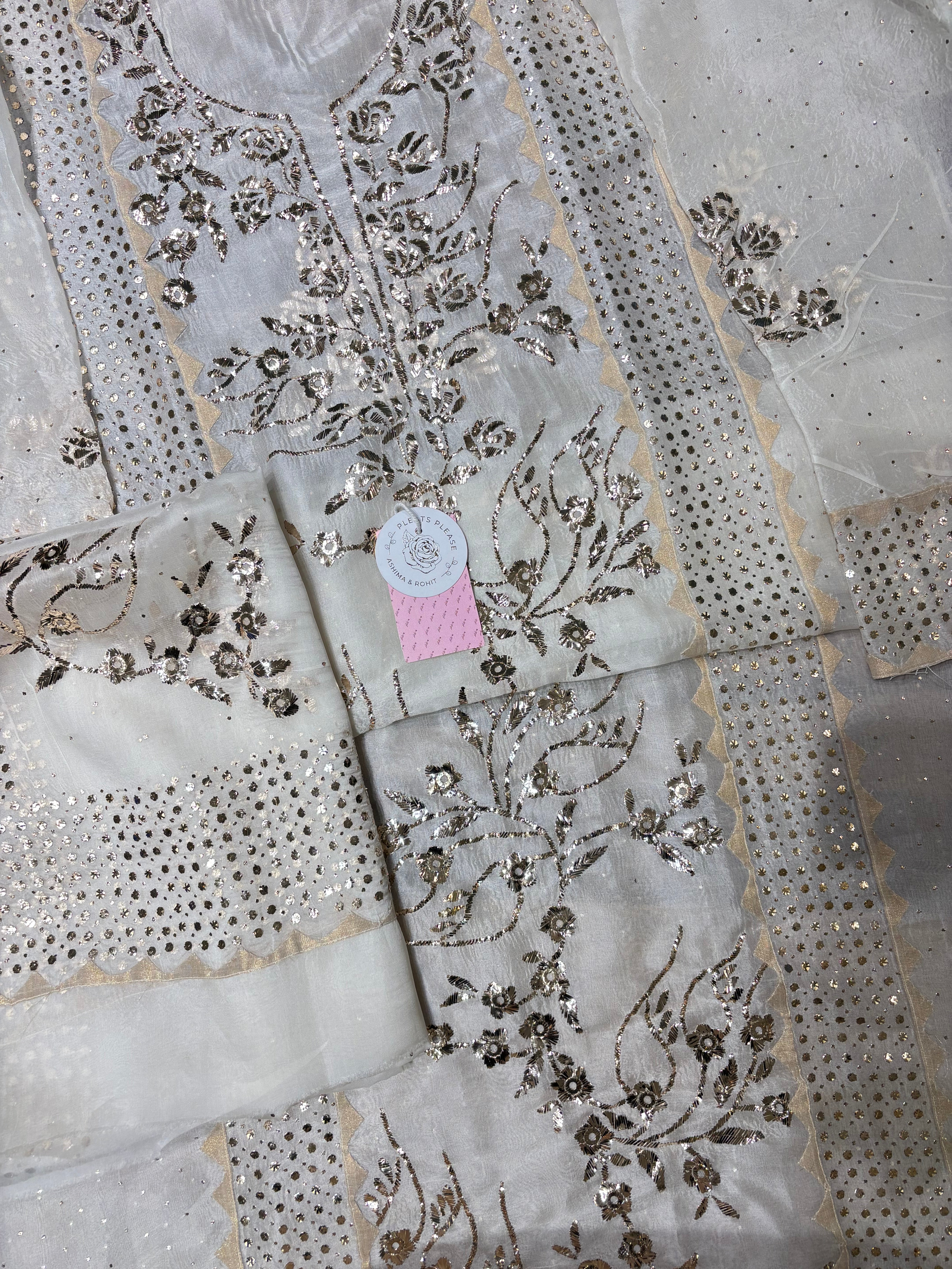 Dyeable Pure Organza Silk Mukaish  Kurta & Dupatta