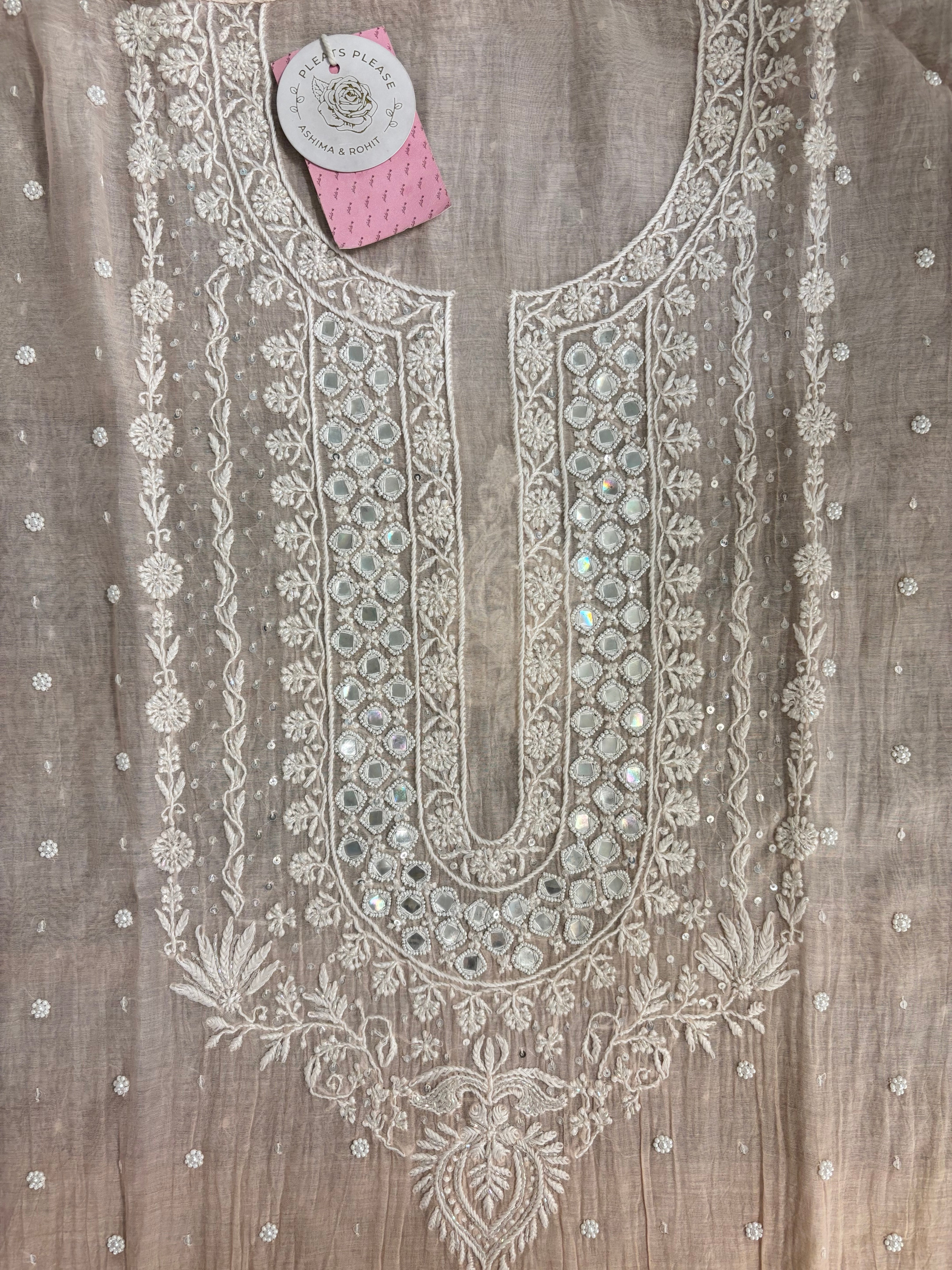 Champagne Pure Chanderi Ombre Chikankari Kurta & Dupatta - Pleats PleaseChikankari
