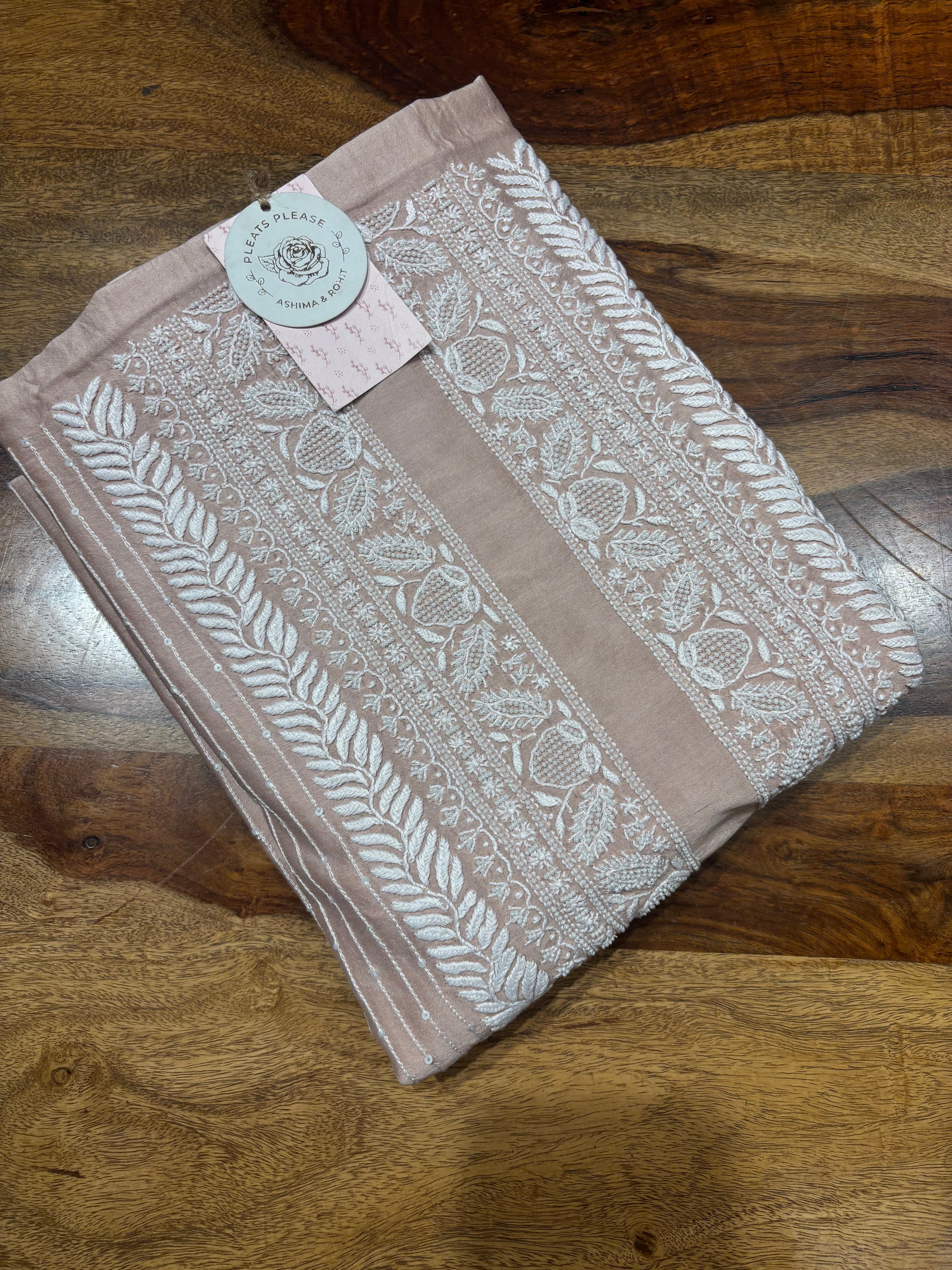 Rose Gold Chanderi Silk Chikankari Men’s Kurta Fabric