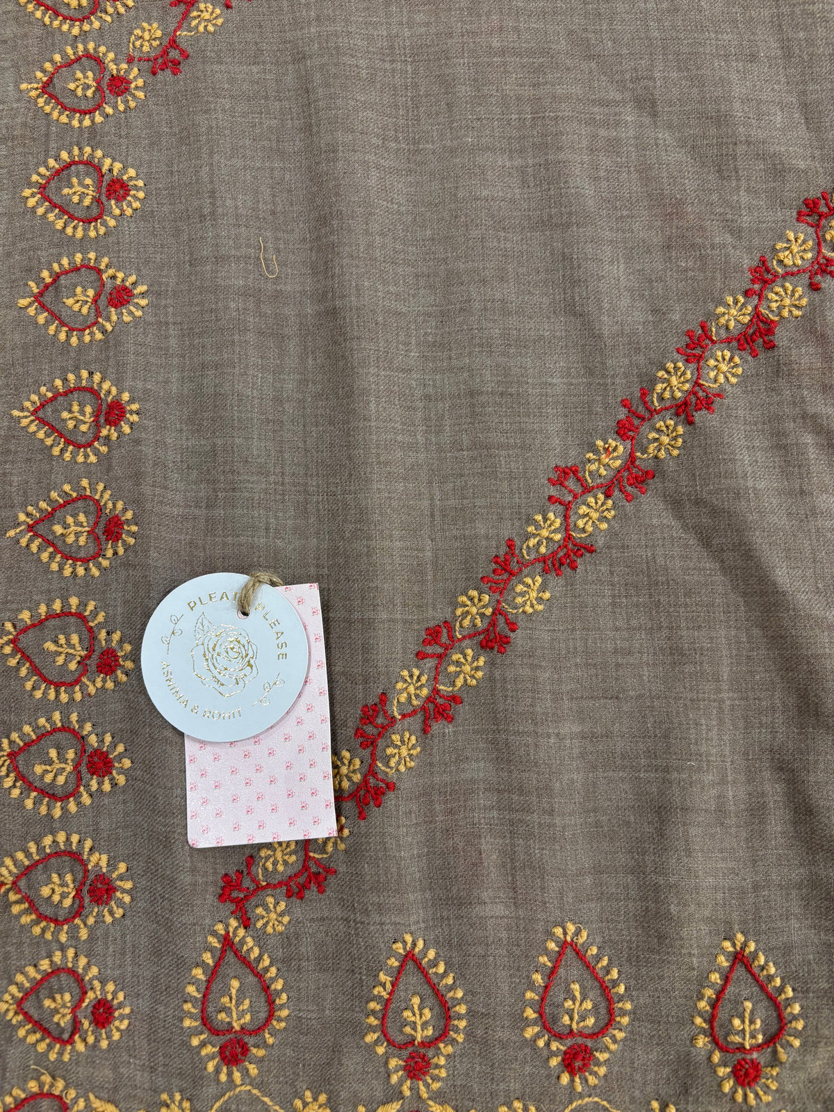 Grey Pashmina Chikankari Shawl