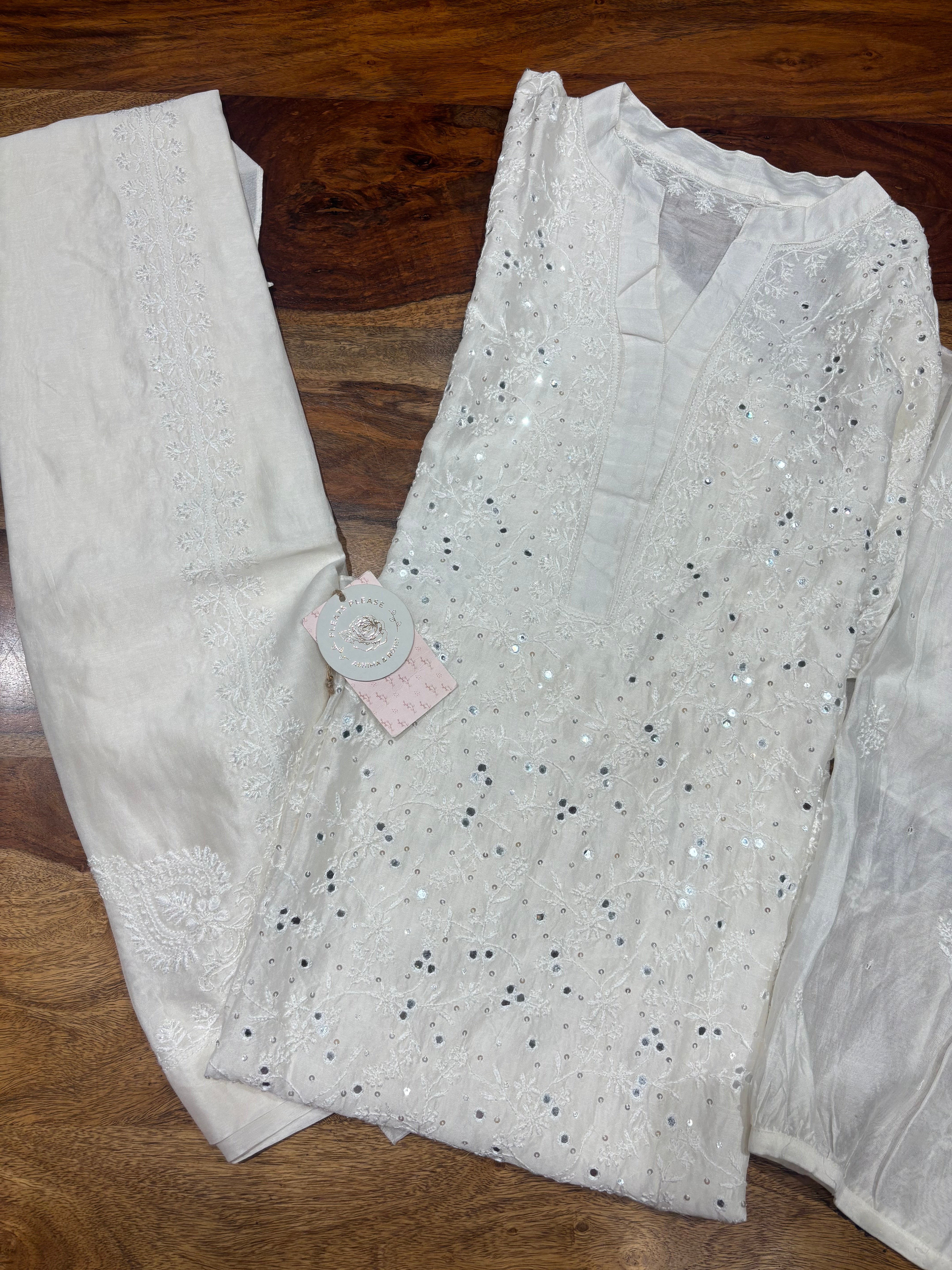 Dyeable Chanderi Silk Chikankari Co-ord Set