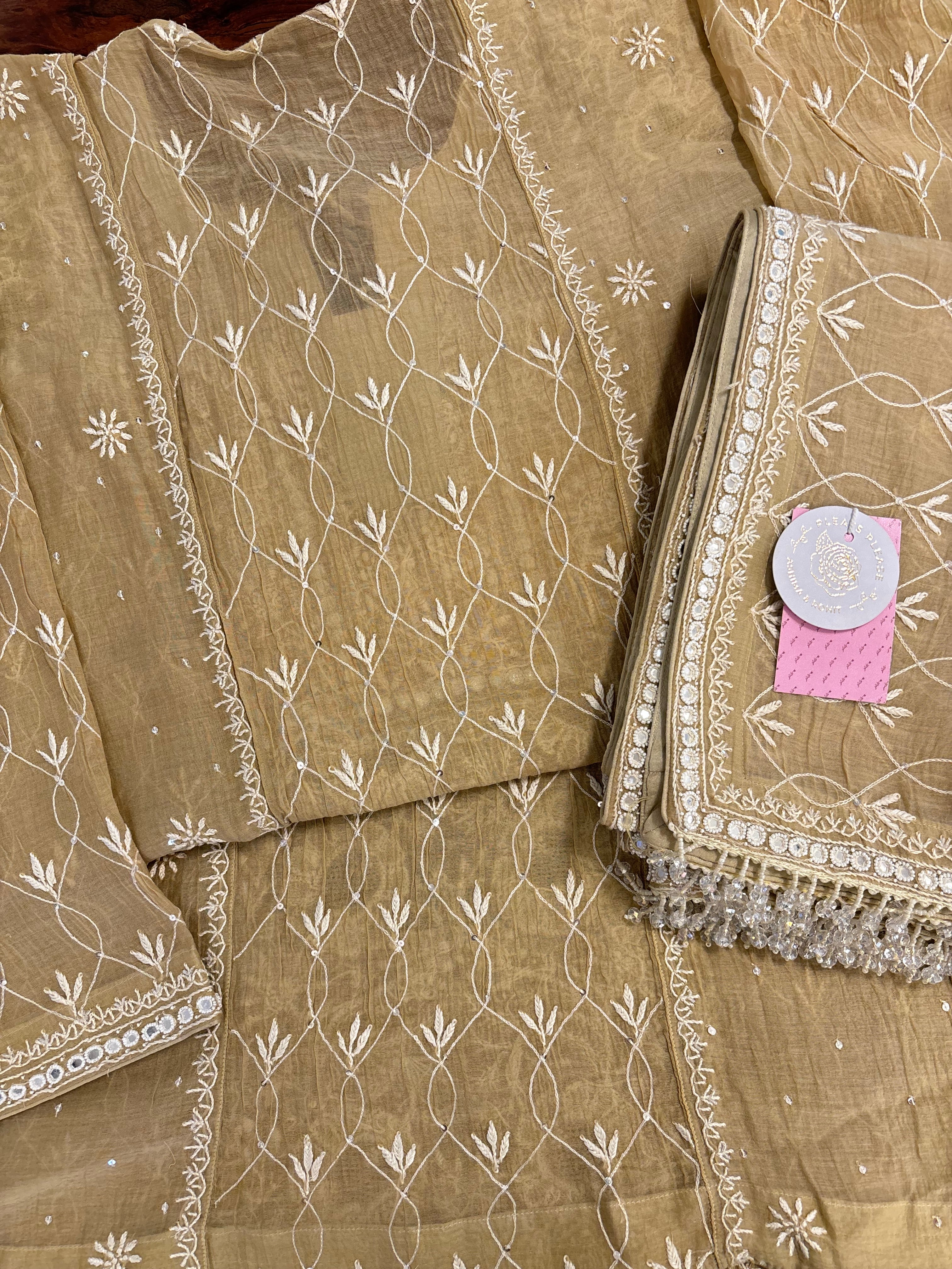 Beige Chanderi Chikankari Kurta & Dupatta