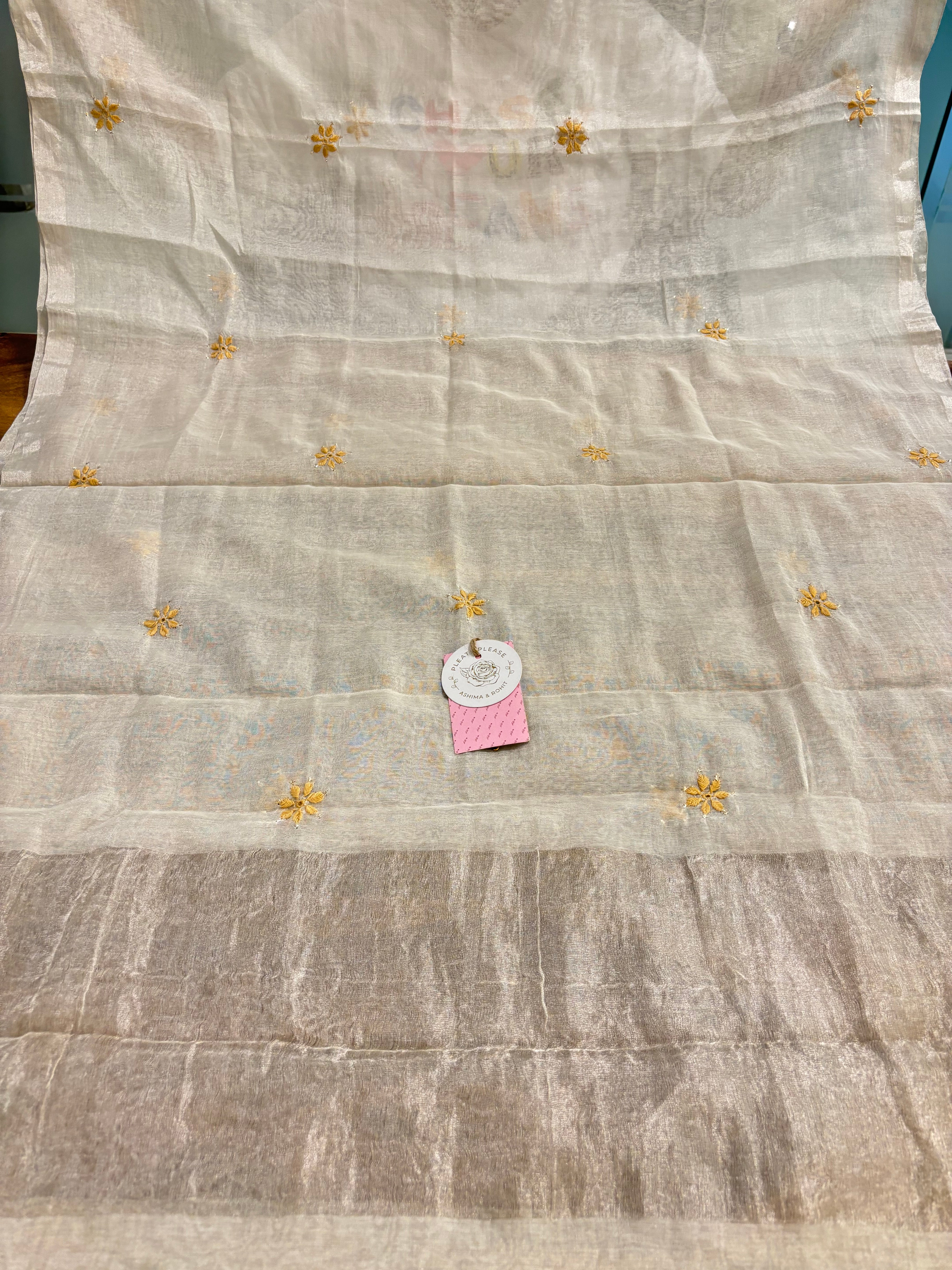 Dyeable Silver Tissue Chikankari Mukaish Kurta & Dupatta
