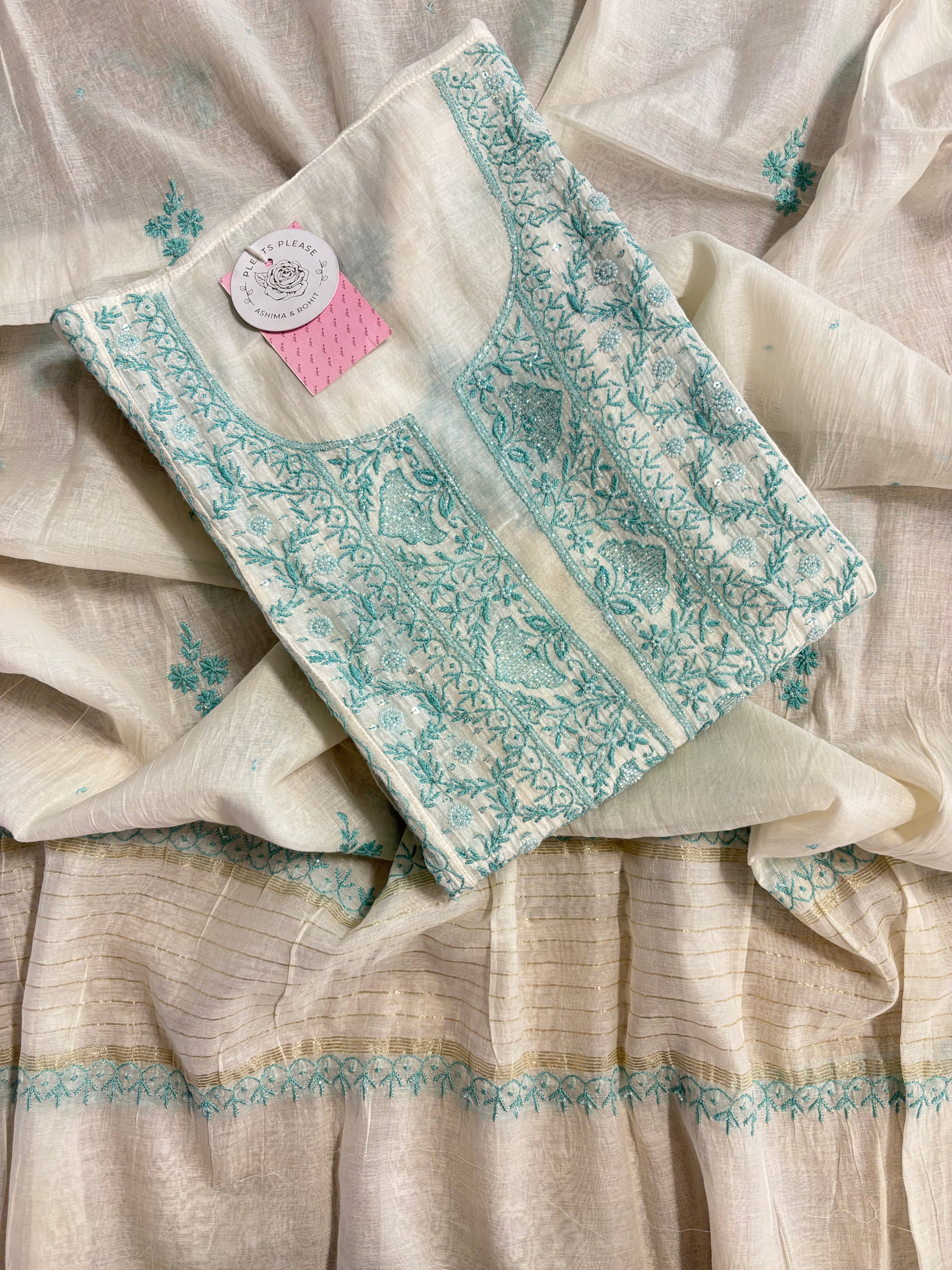 Dyeable Chanderi Mul Chikankari Kurta & Dupatta
