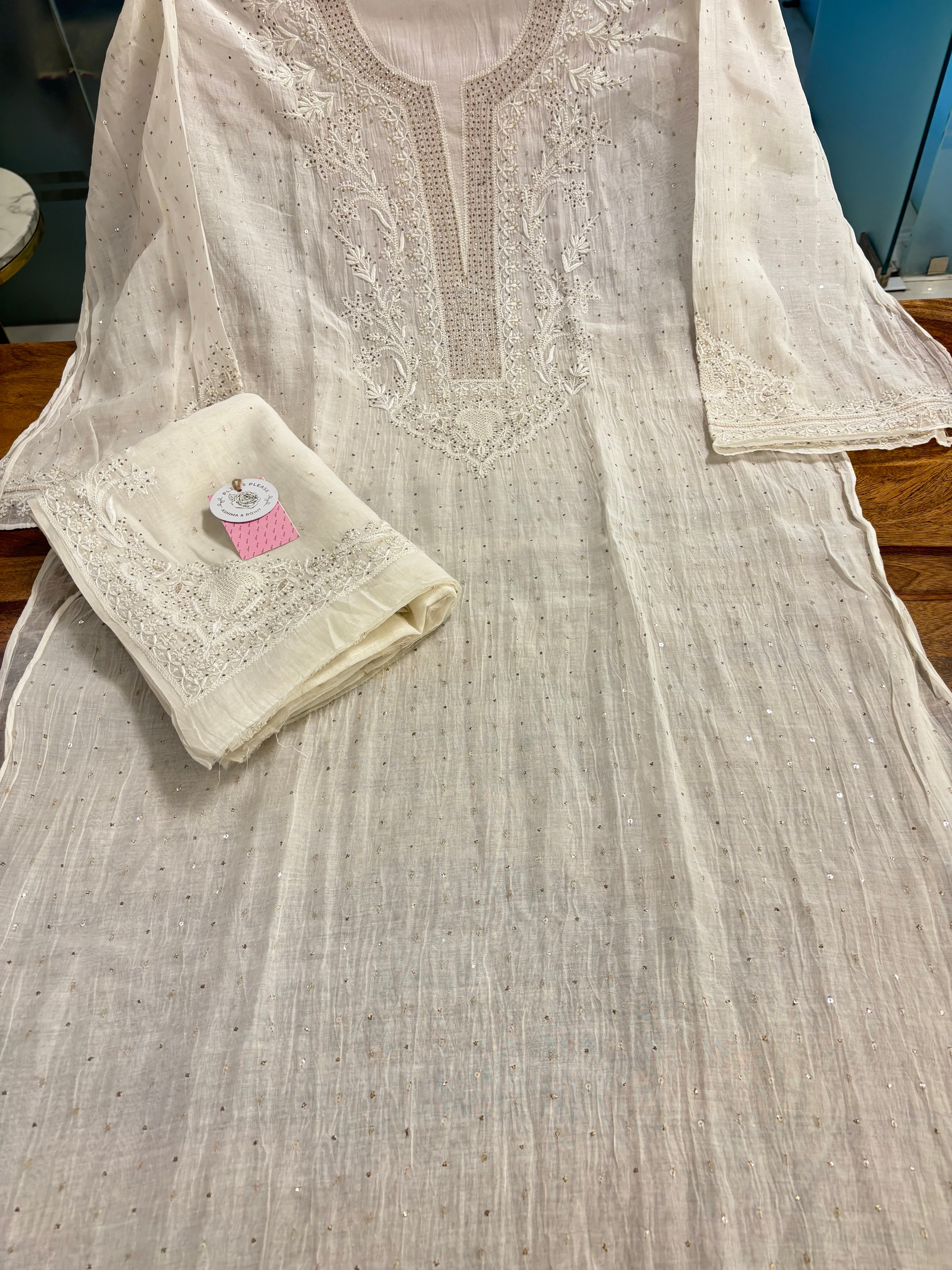 Dyeable Chanderi Chikankari Mukaish Kurta & Dupatta