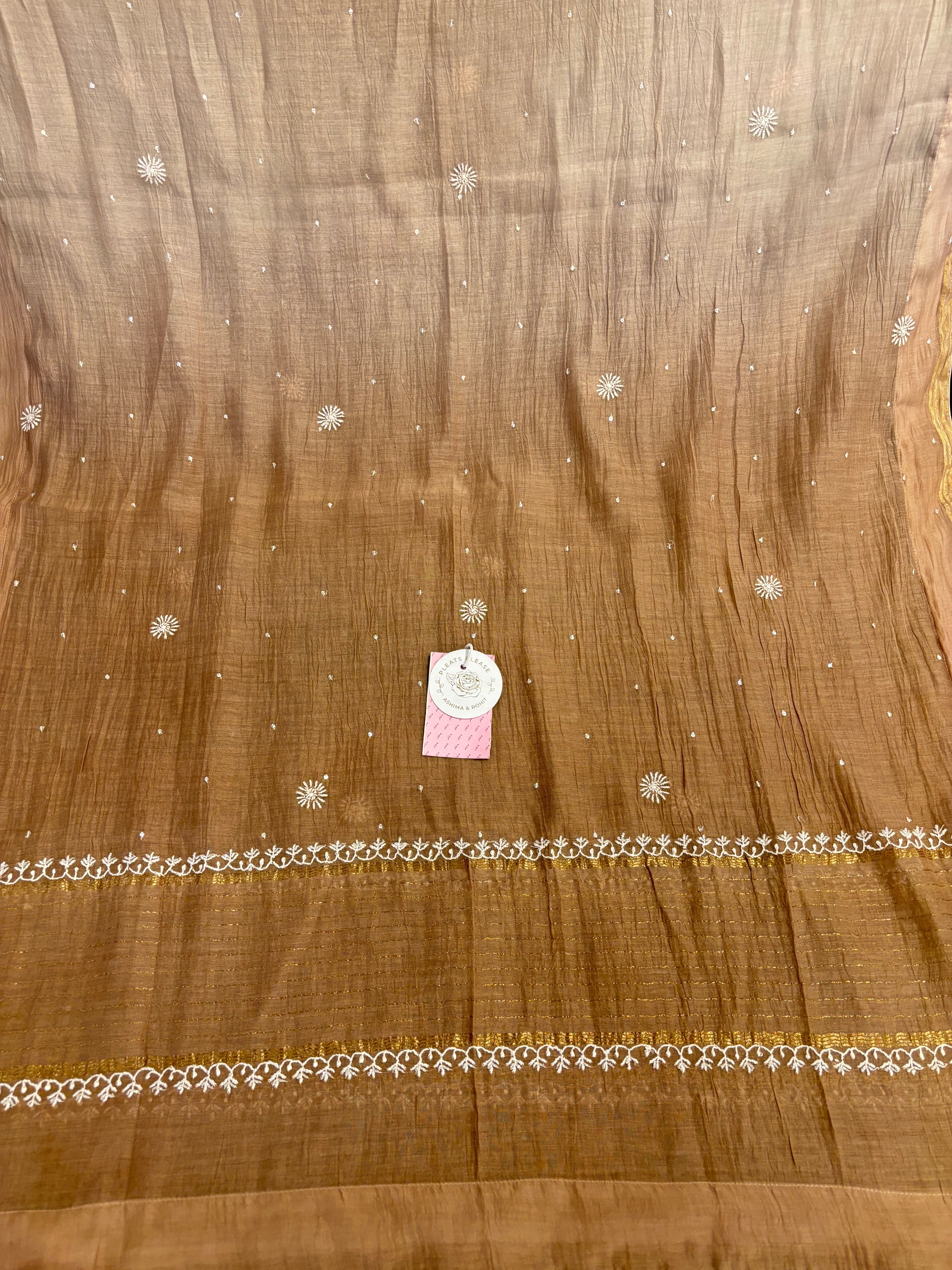 Mocha Brown Ombré Chanderi Mul Chikankari Kurta & Dupatta With Bottom - Pleats PleaseChikankari