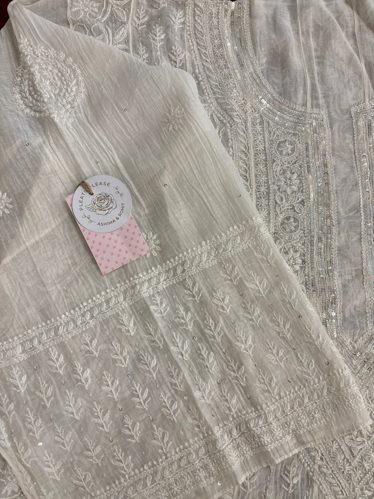 Dyeable Chanderi Mul Chikankari A- Line & Dupatta
