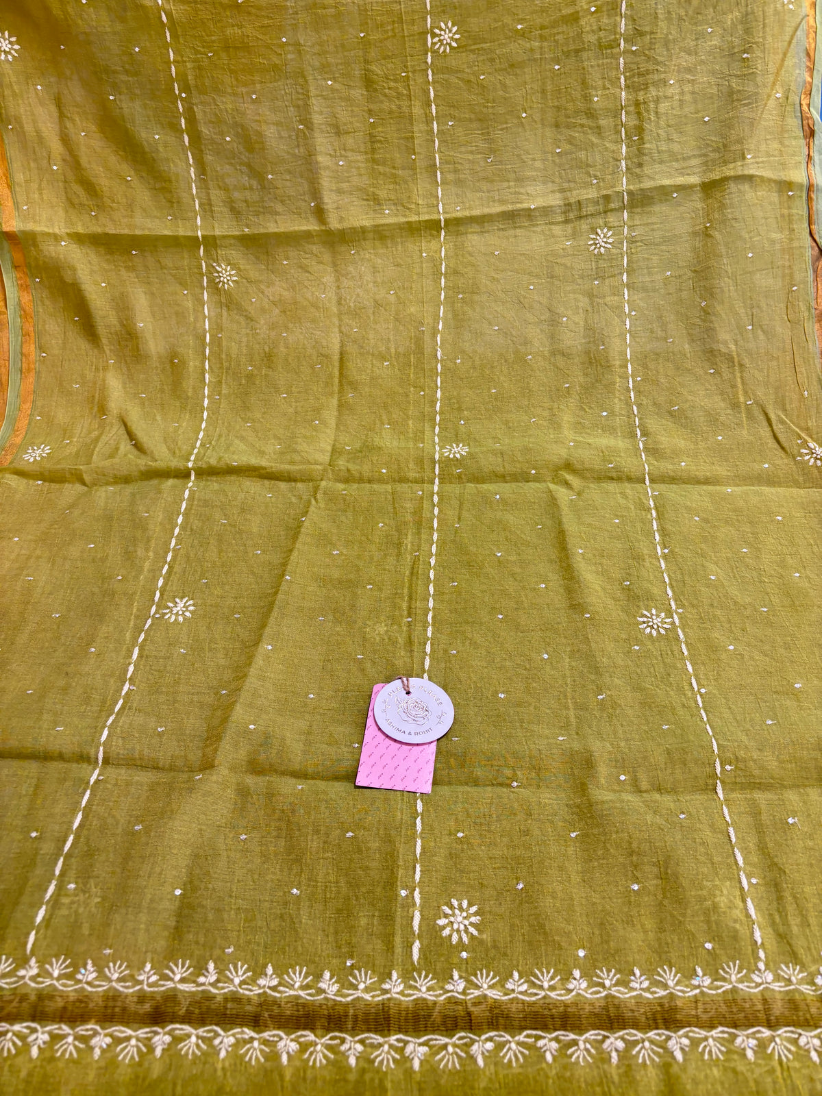 Bright Green Tissue Chanderi Chikankari Kurta & Dupatta