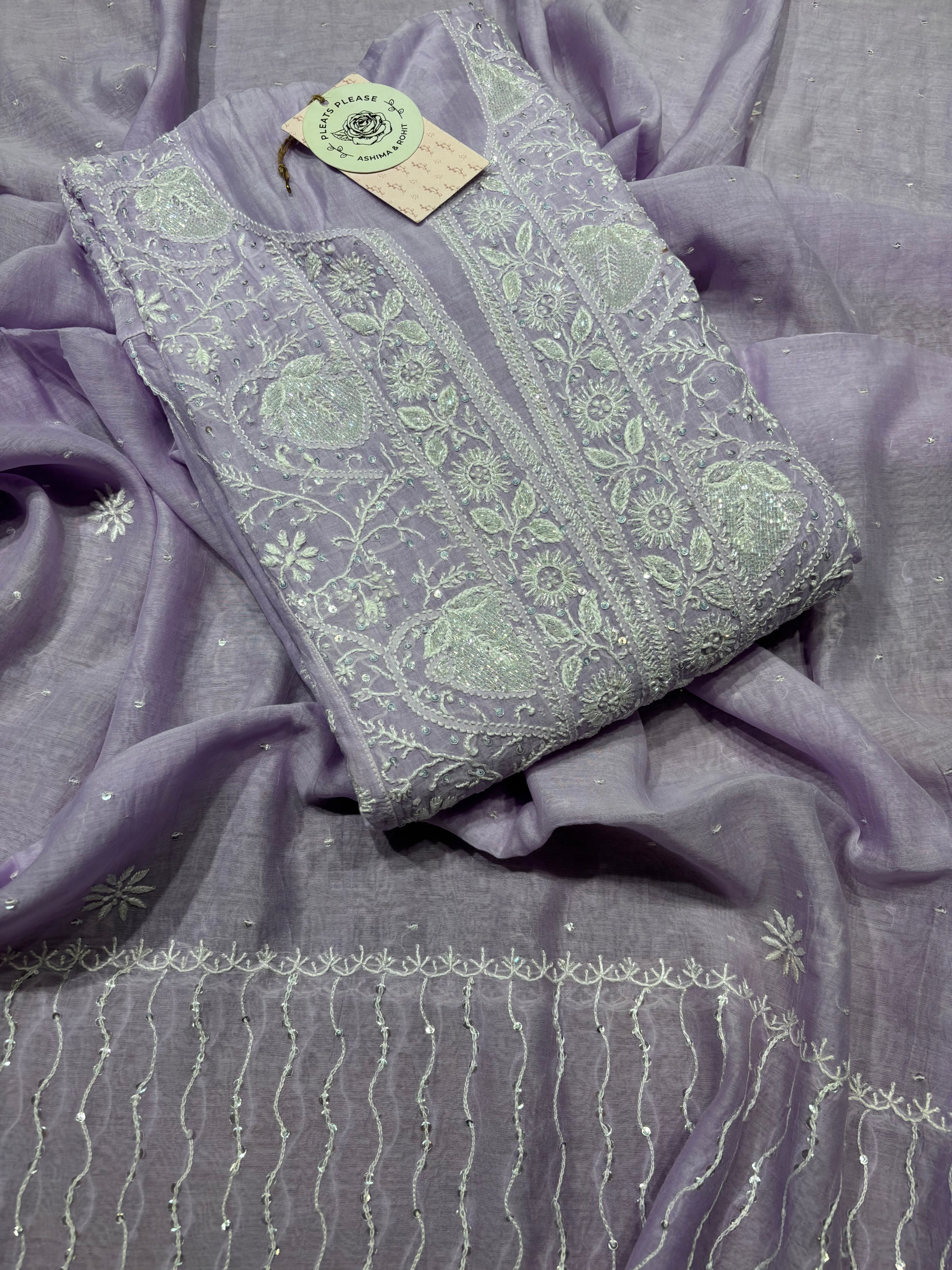Purple Chanderi Mul Anarkali and Dupatta set