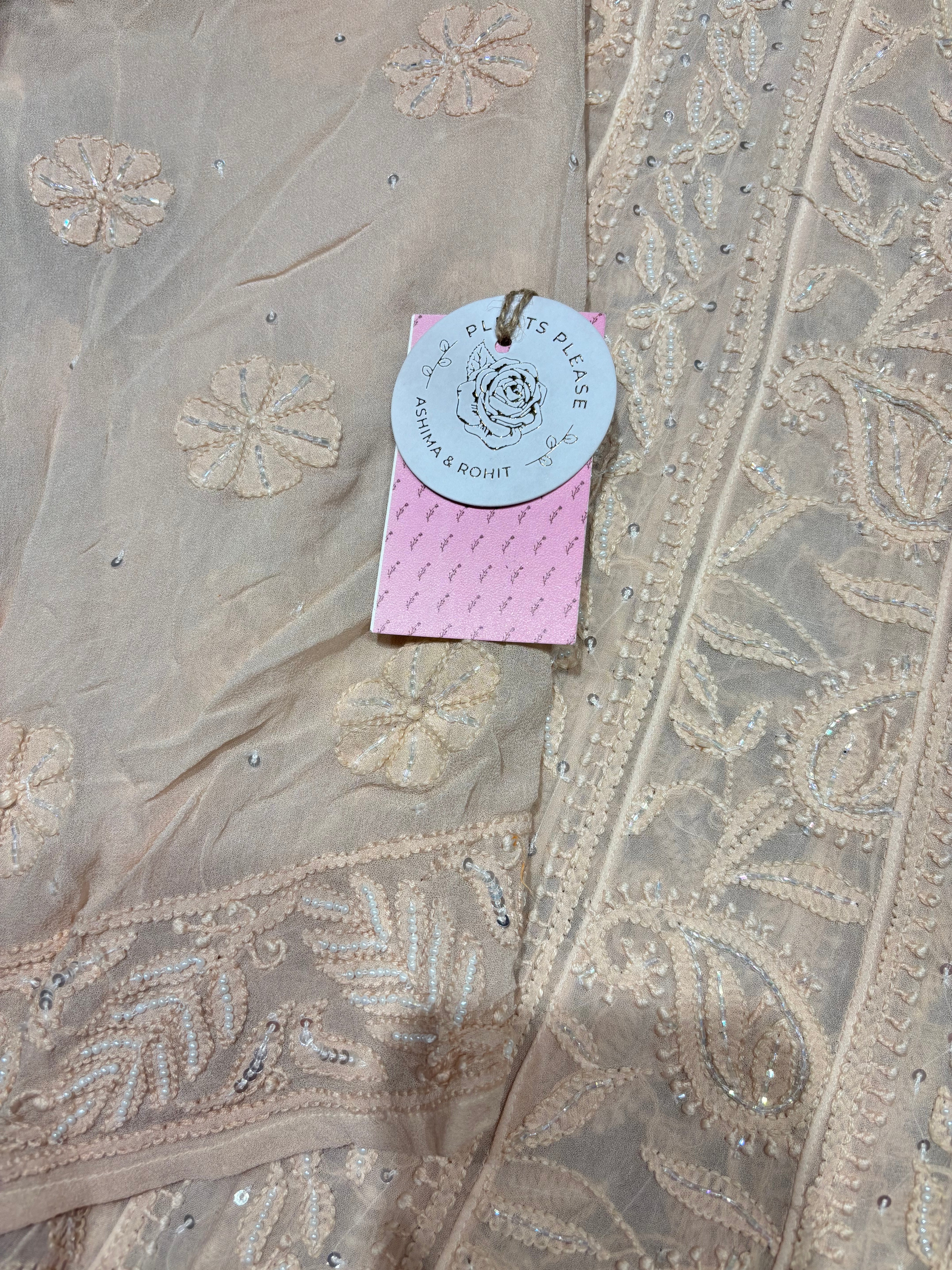 Dusty Peach Georgette Chikankari Anarkali & Dupatta Set