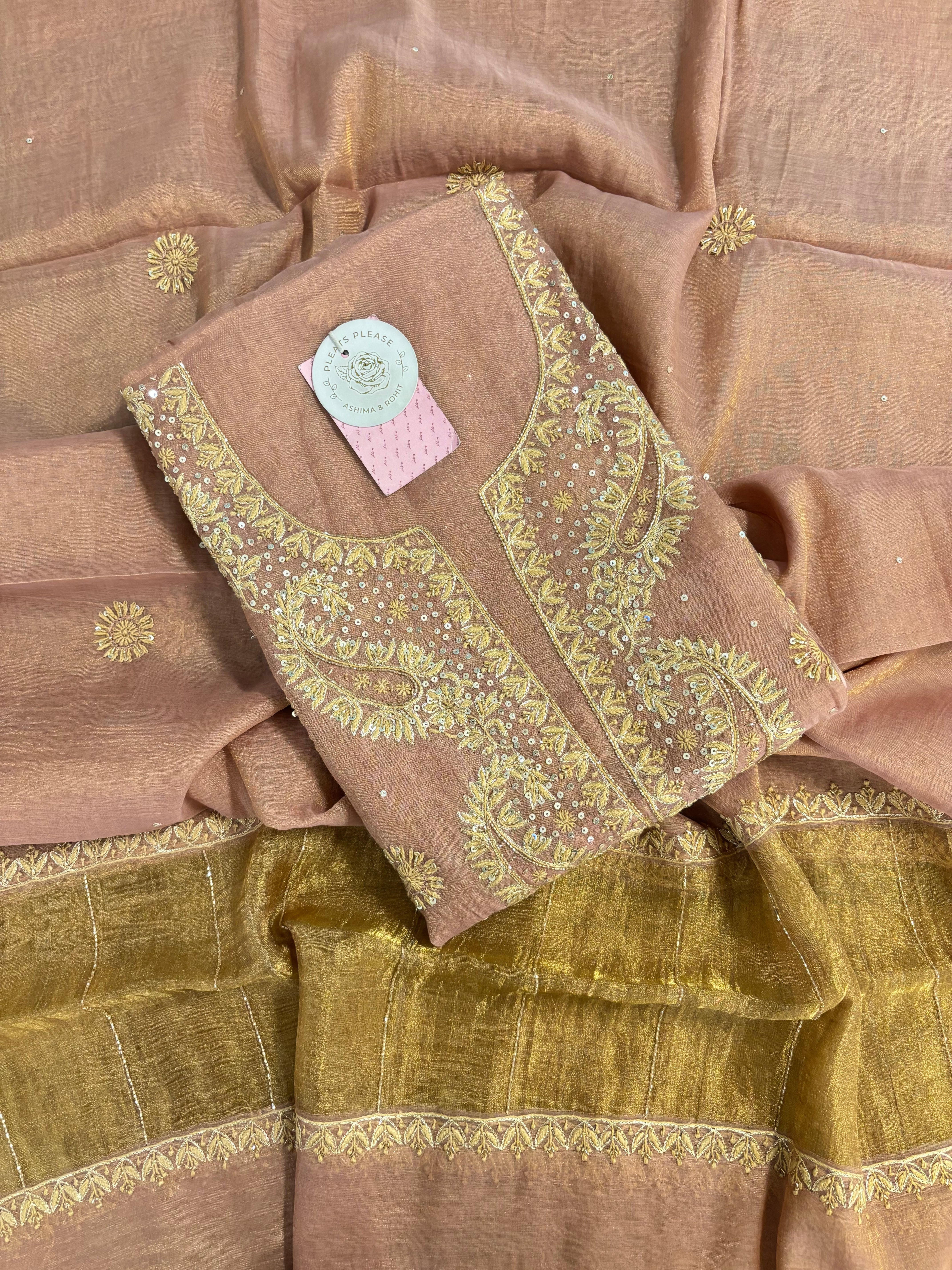 Copper Rose Pure & Premium Tissue Kurta & Dupatta