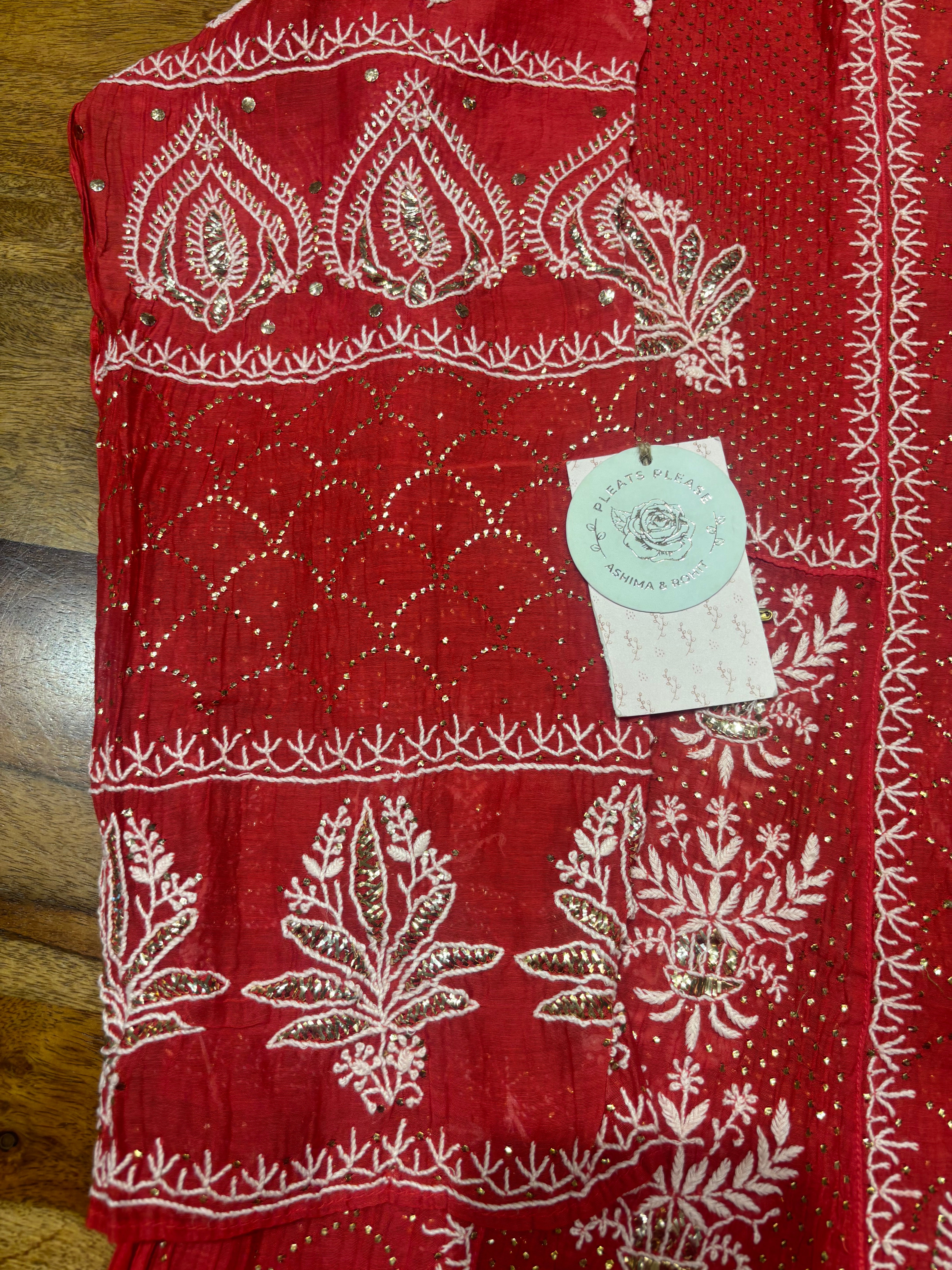 Red Chanderi Mul Chikankari & Mukaish Anarkali & Dupatta Set