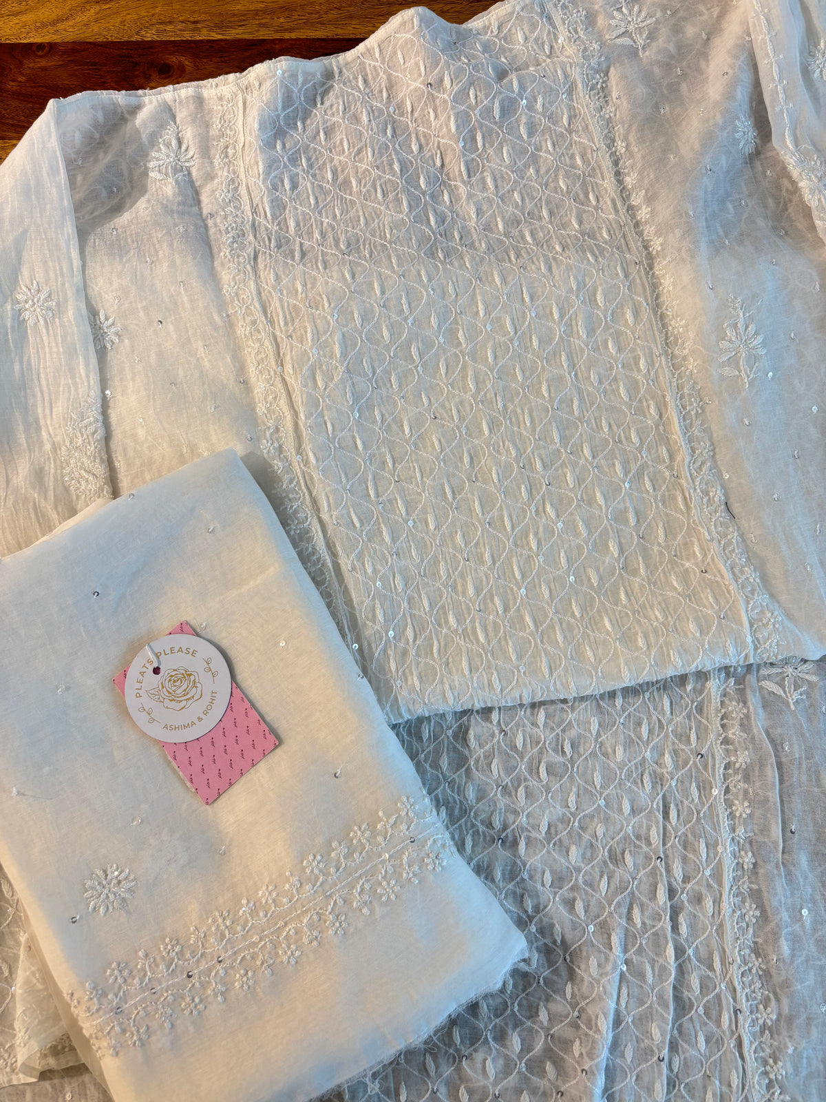 Dyeable Chanderi Chikankari Kurta & Dupatta - Pleats PleaseChikankari