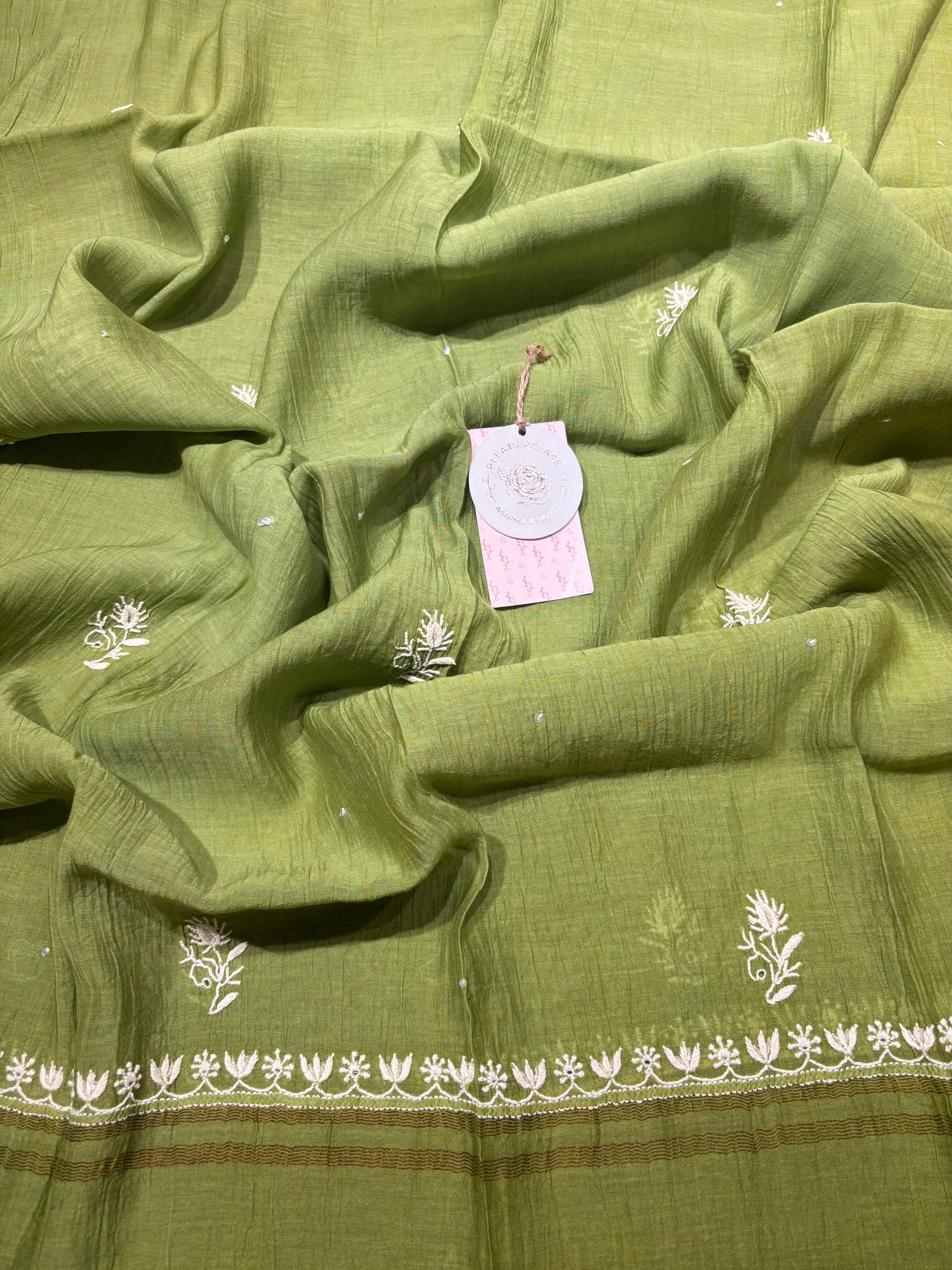 Green Chanderi Silk Chikankari Kurta And Dupatta Set