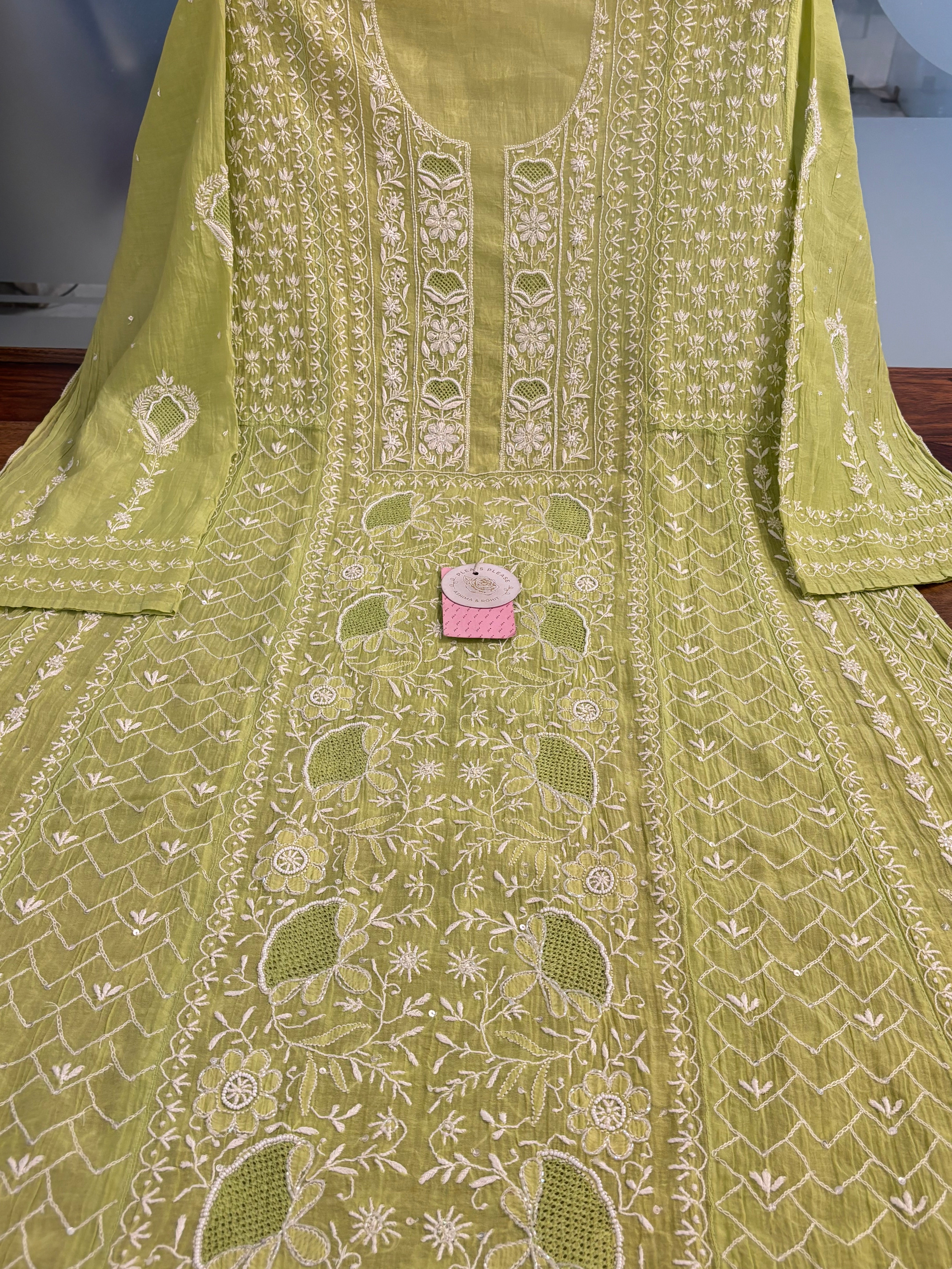 Chanderi Mul Chikankari A-line Kurta & Dupatta