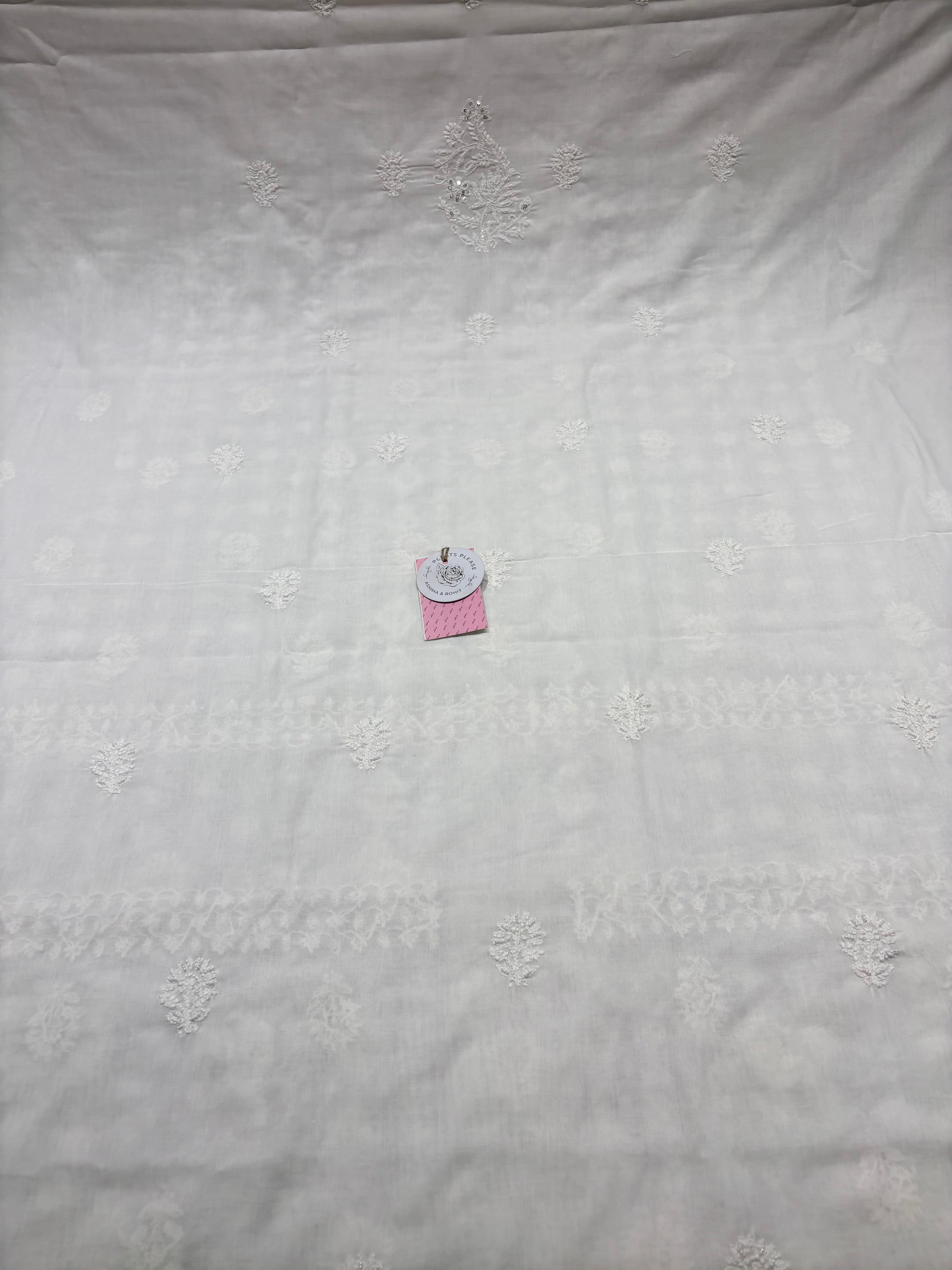 Dyeable Mulmul Chikankari Kurta, Dupatta & Bottom Fabric