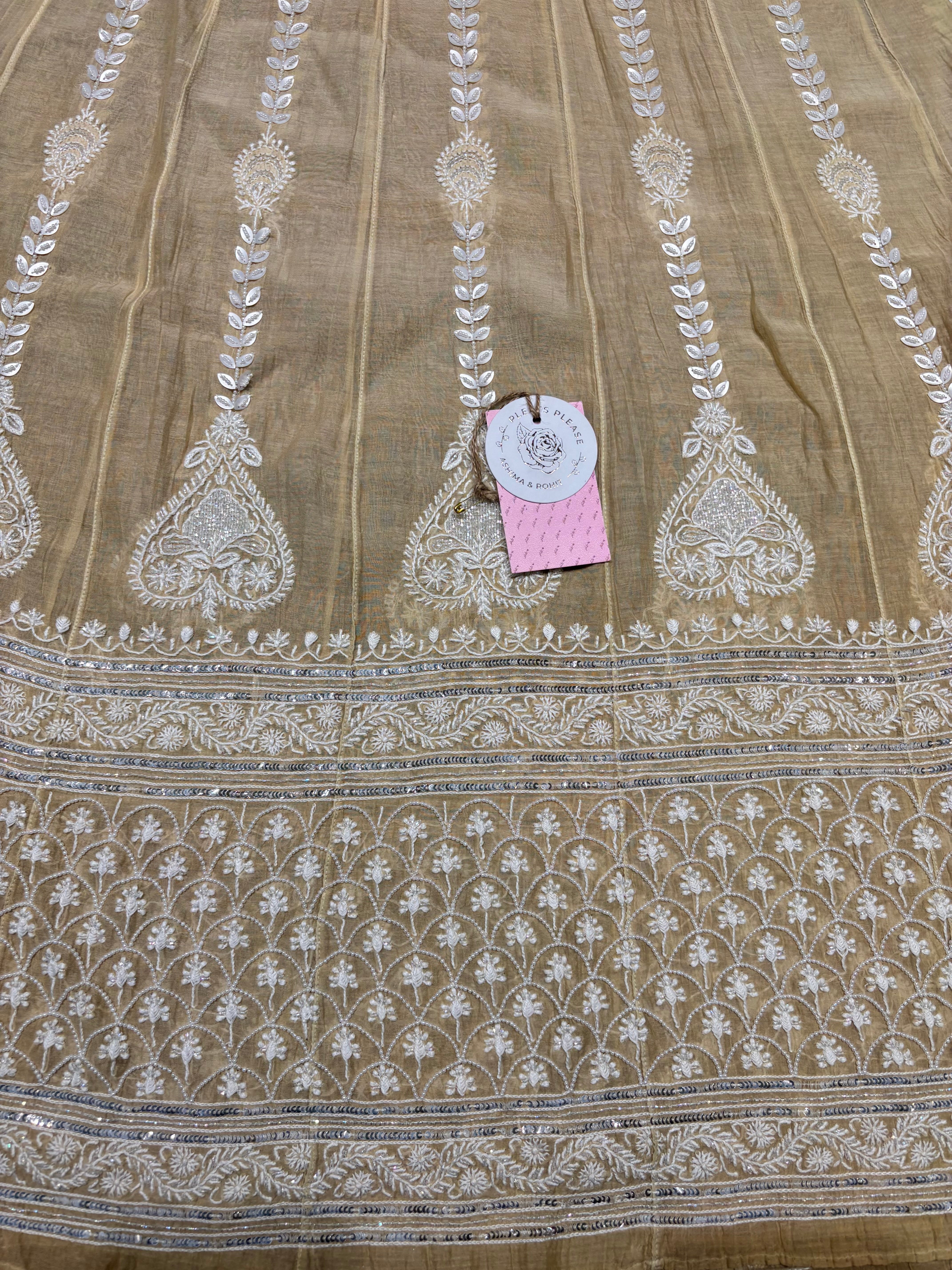 Coffee Cream Chanderi Mul Chikankari Anarkali and Dupatta Set