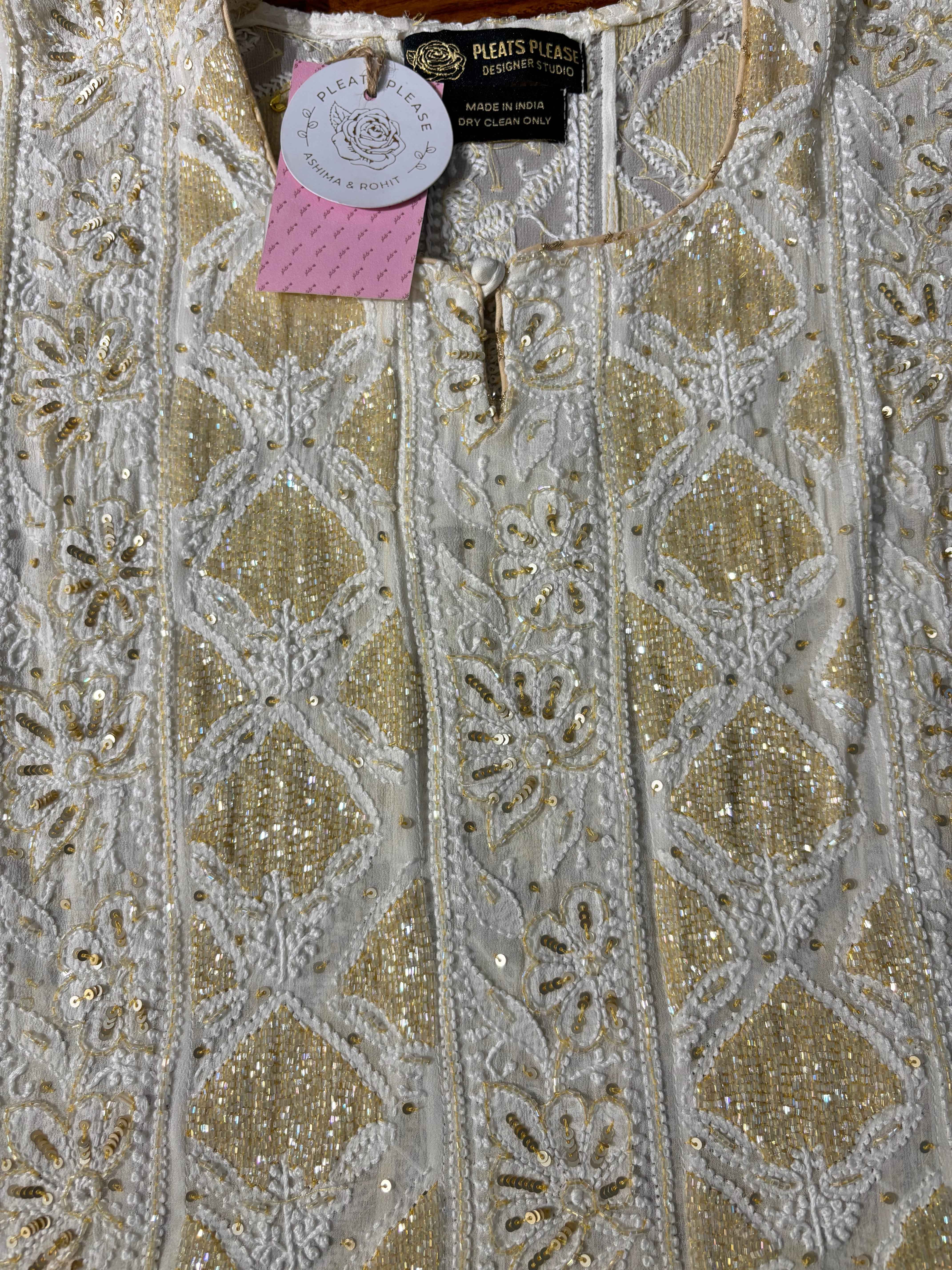 Off White Georgette Chikankari Heavy Jaal  Anarkali Kurta & Dupatta