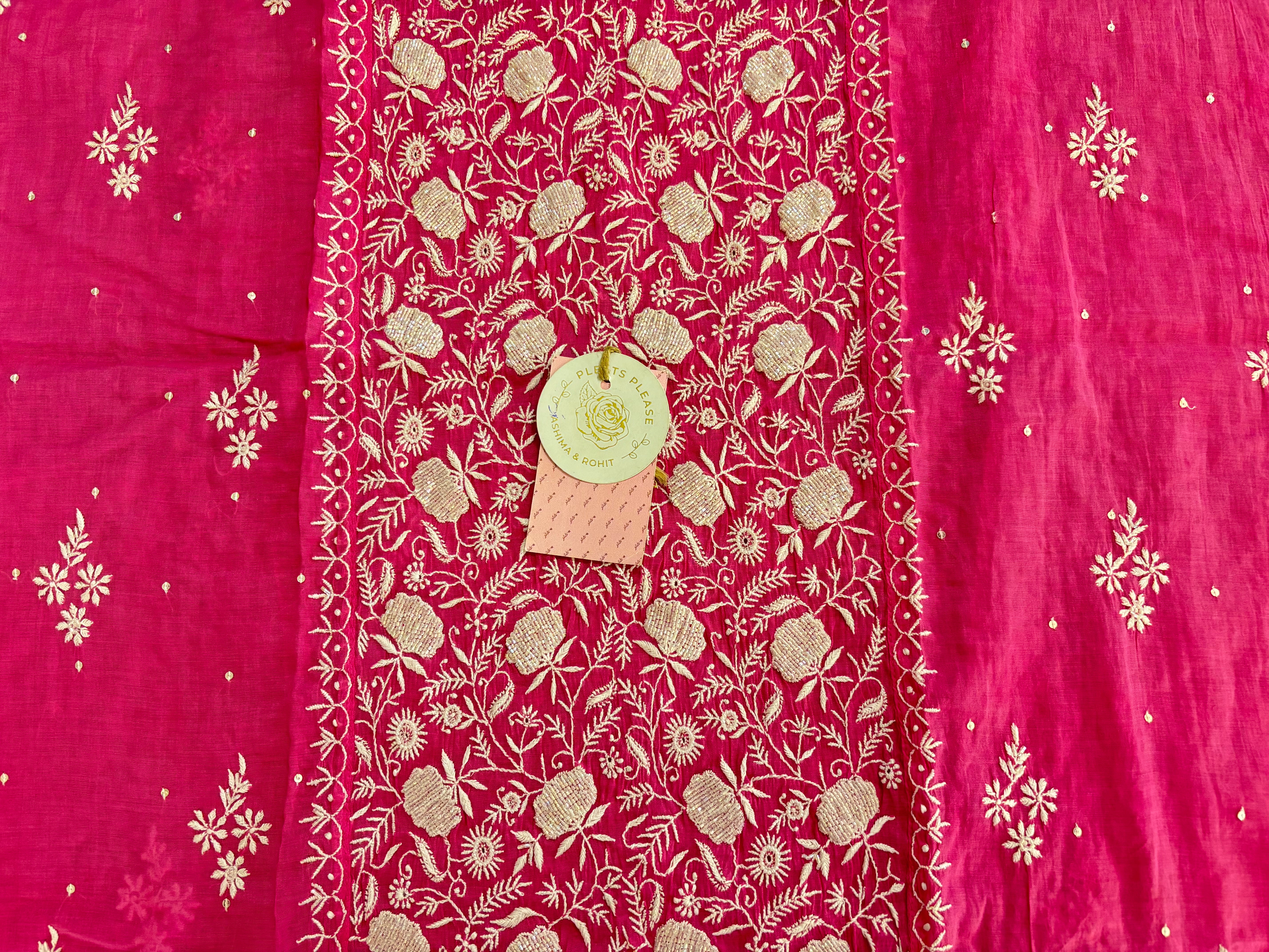 Magenta Chanderi Cotton Chikankari Kurta & Dupatta