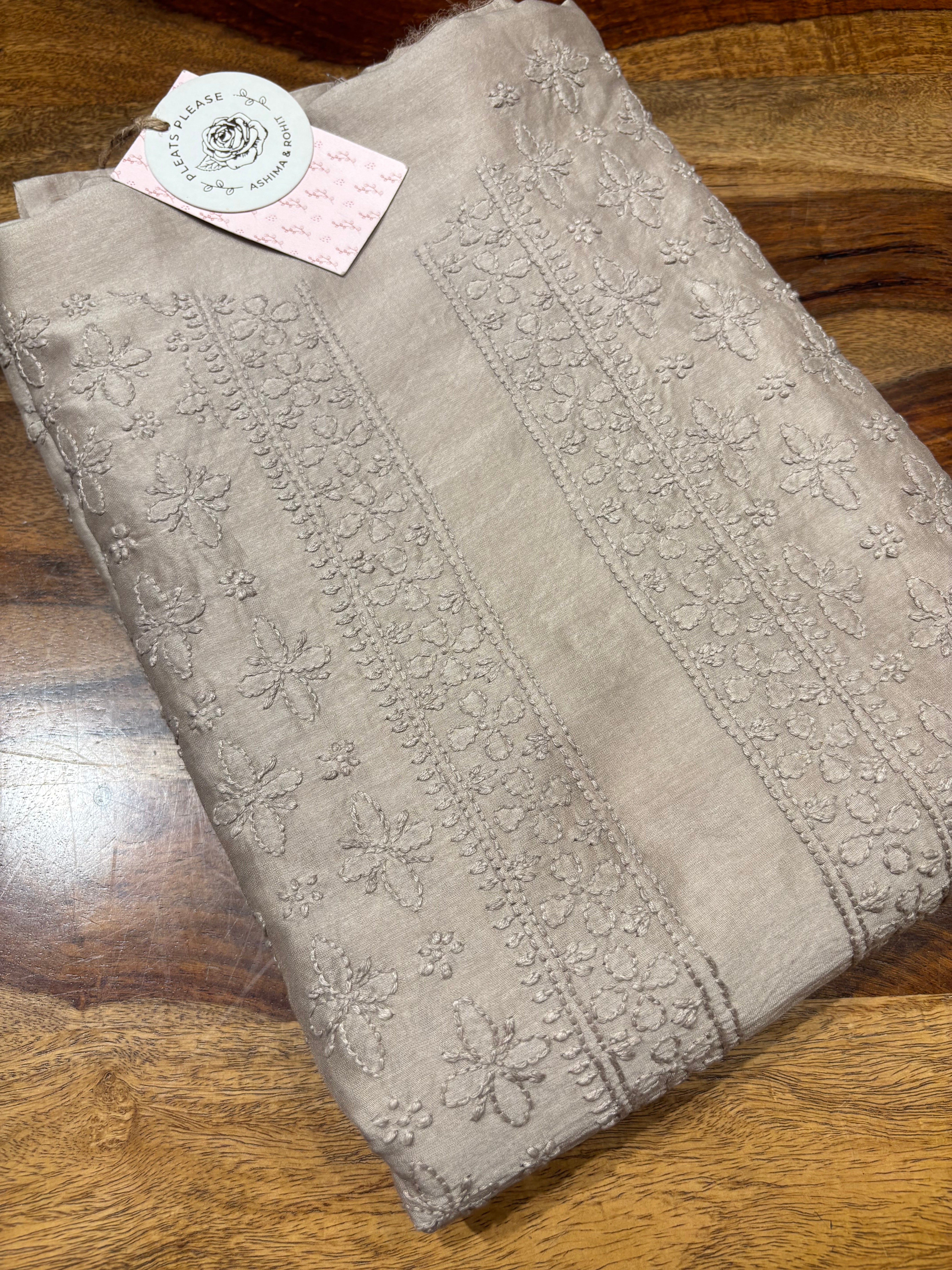 Plaza Taupe Chanderi Silk Chikankari Men's Kurta Fabric