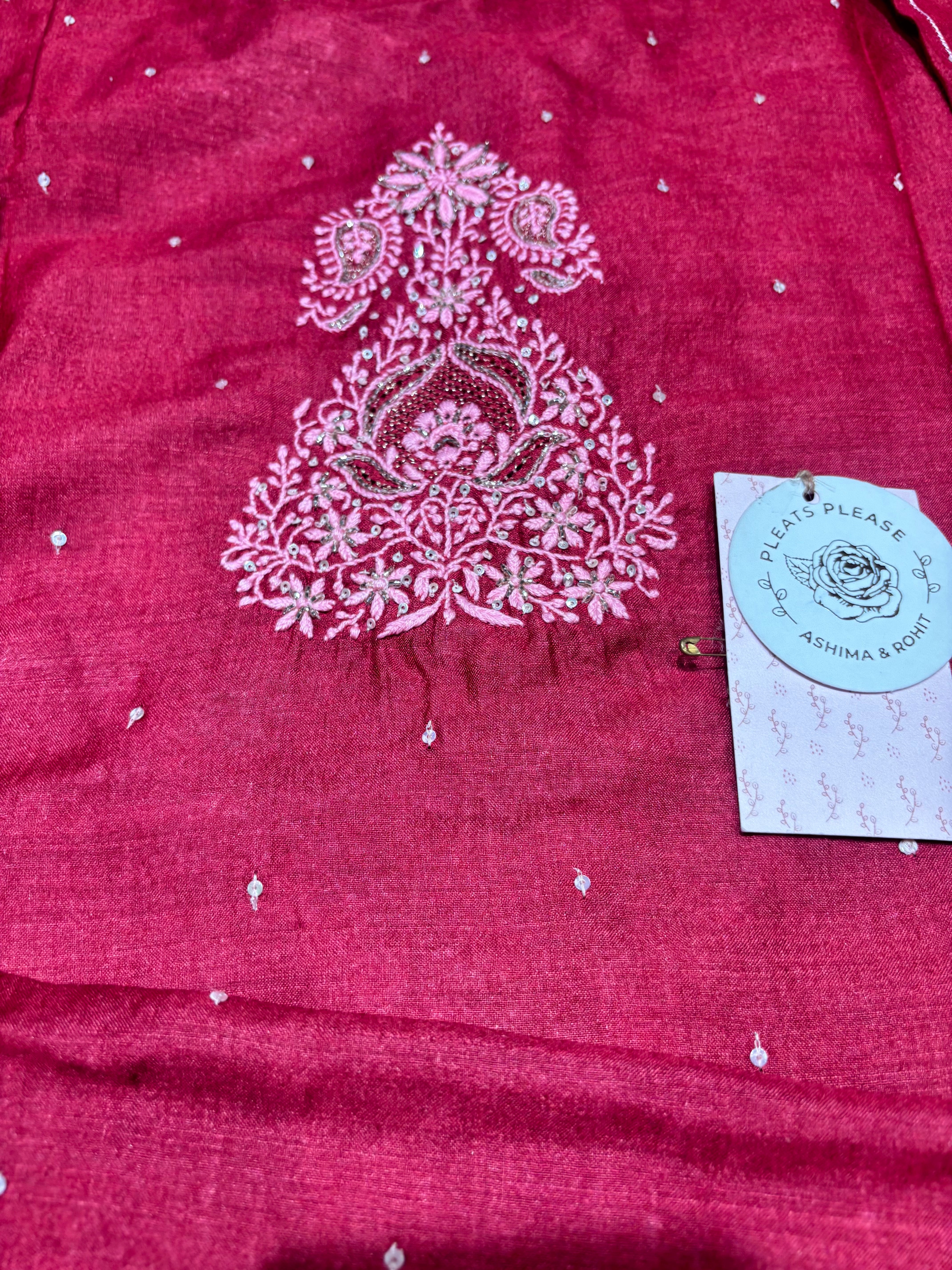 Red Monga Silk Chikankari Kurta & Dupatta Set
