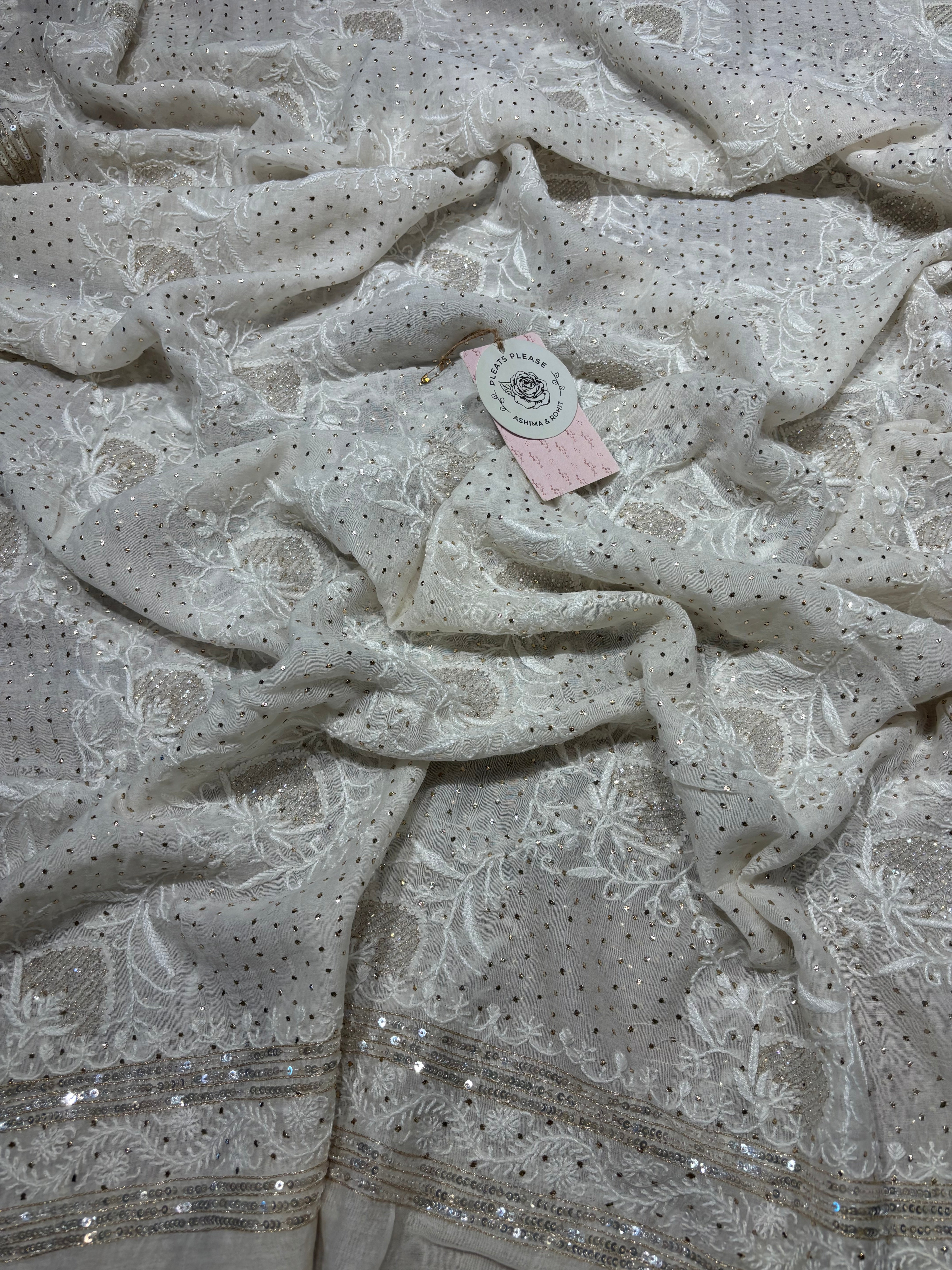 Dyeable Chanderi Mul Chikankari And Mukaish Kurta And Dupatta Set