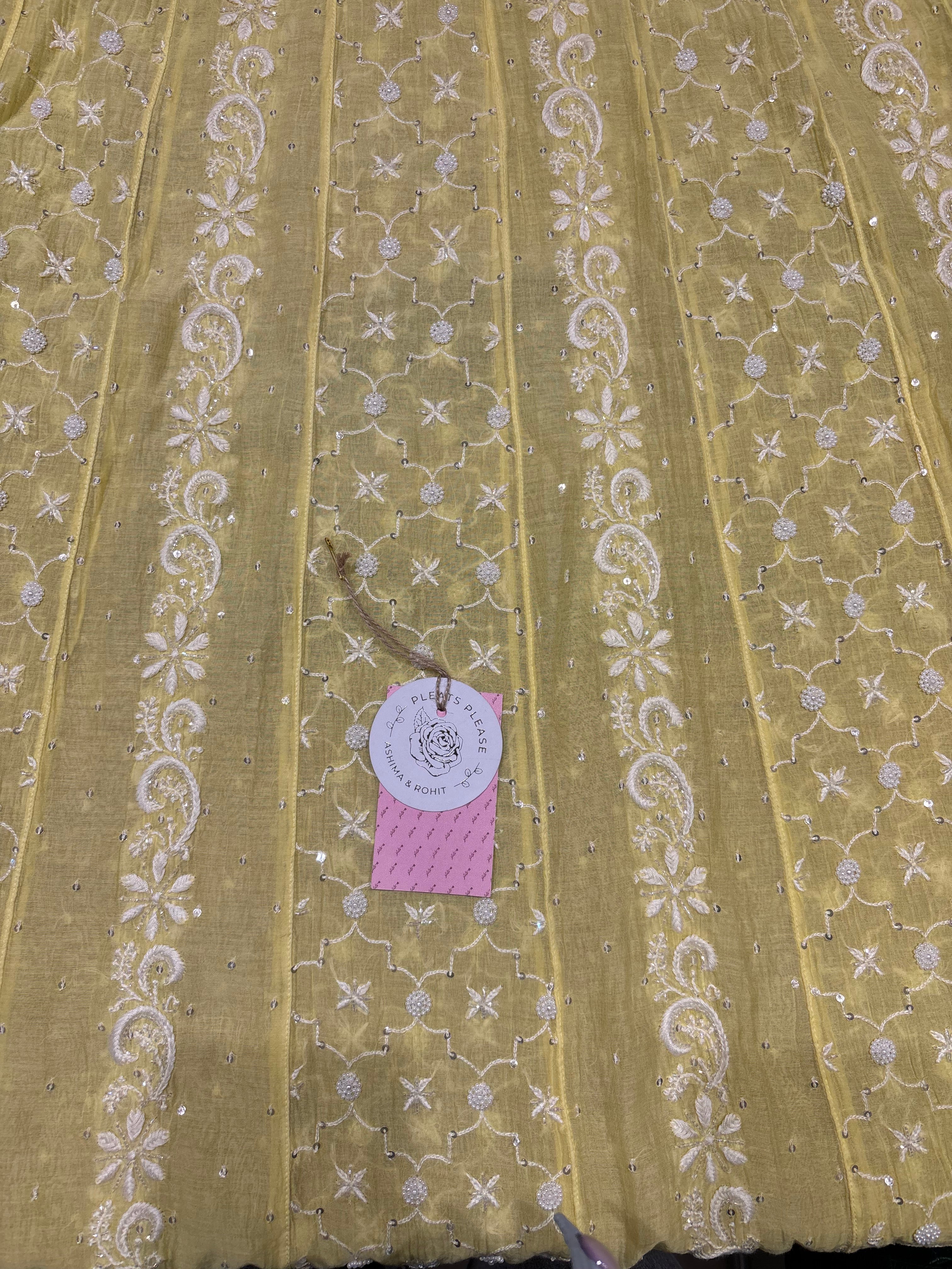Yellow Chanderi Mul Chikankari Anarkali and Dupatta Set
