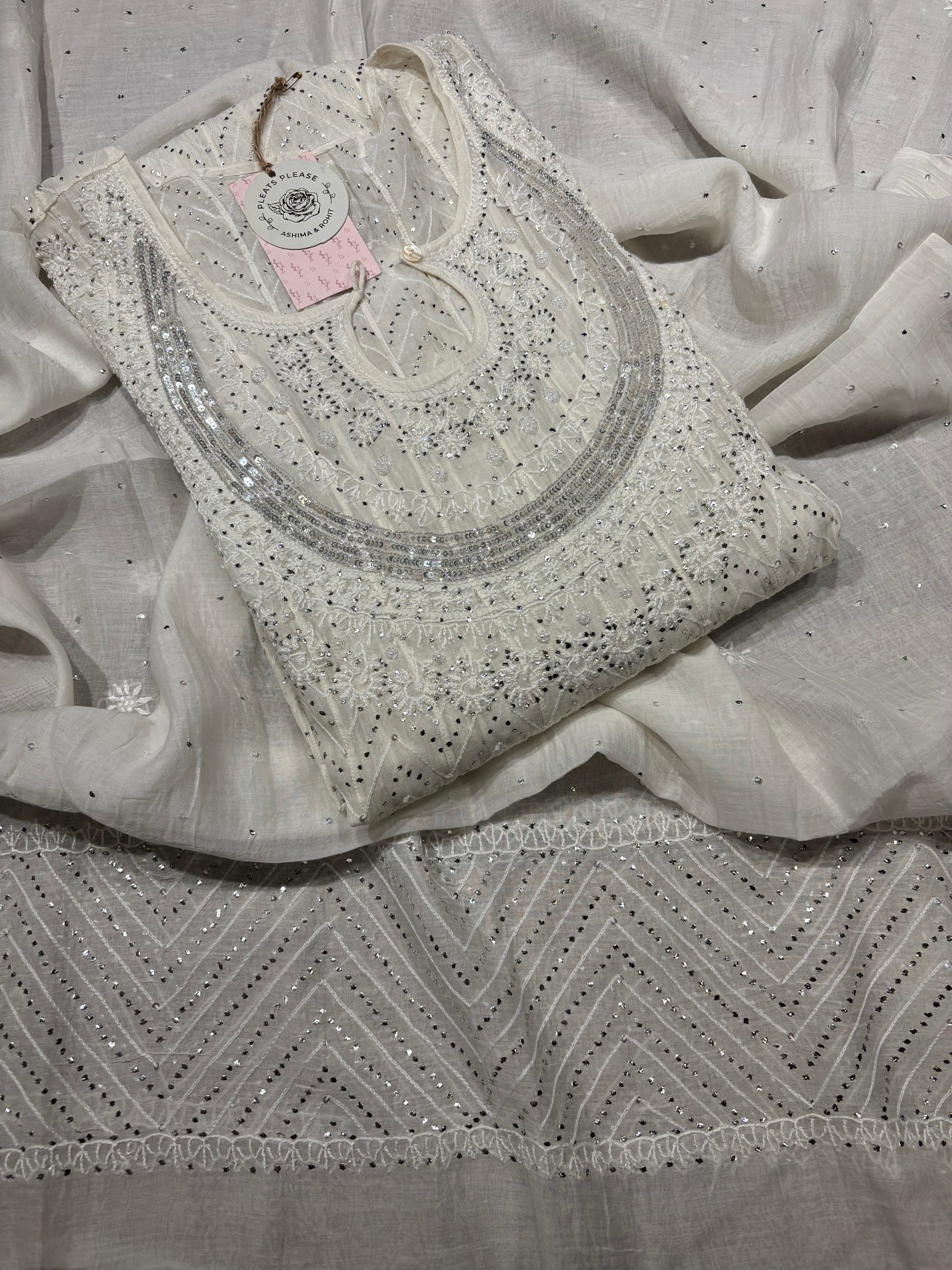 Dyeable Pure Chanderi Mul Chikankri Anarkali and Dupatta set